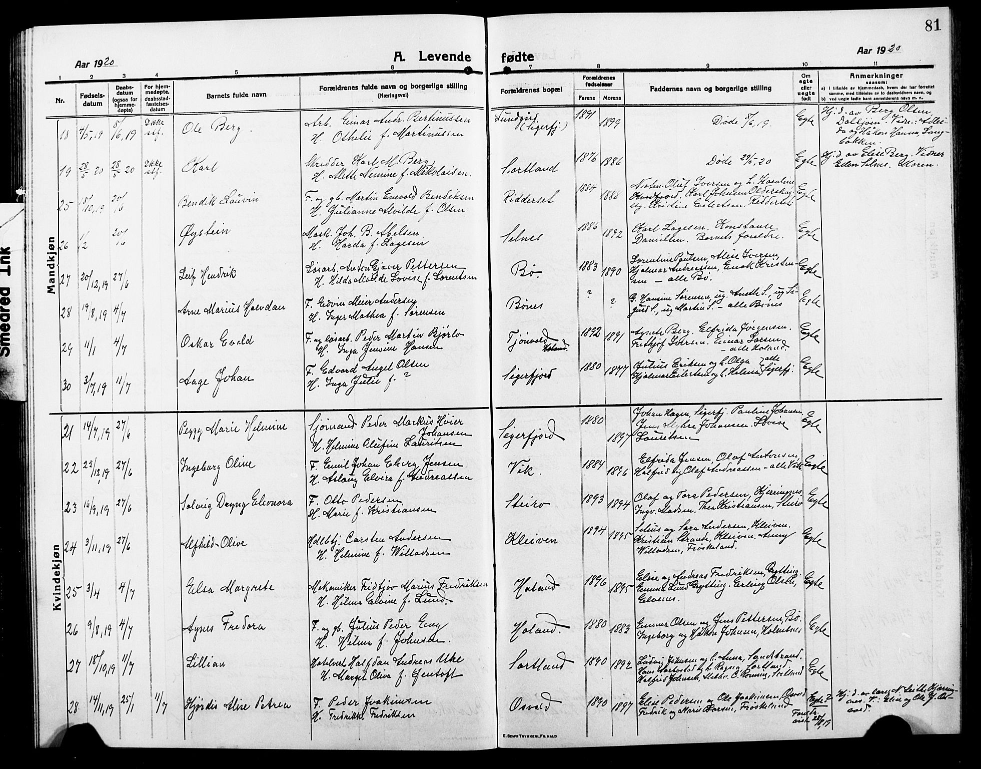 Ministerialprotokoller, klokkerbøker og fødselsregistre - Nordland, SAT/A-1459/895/L1383: Klokkerbok nr. 895C05, 1913-1922, s. 81