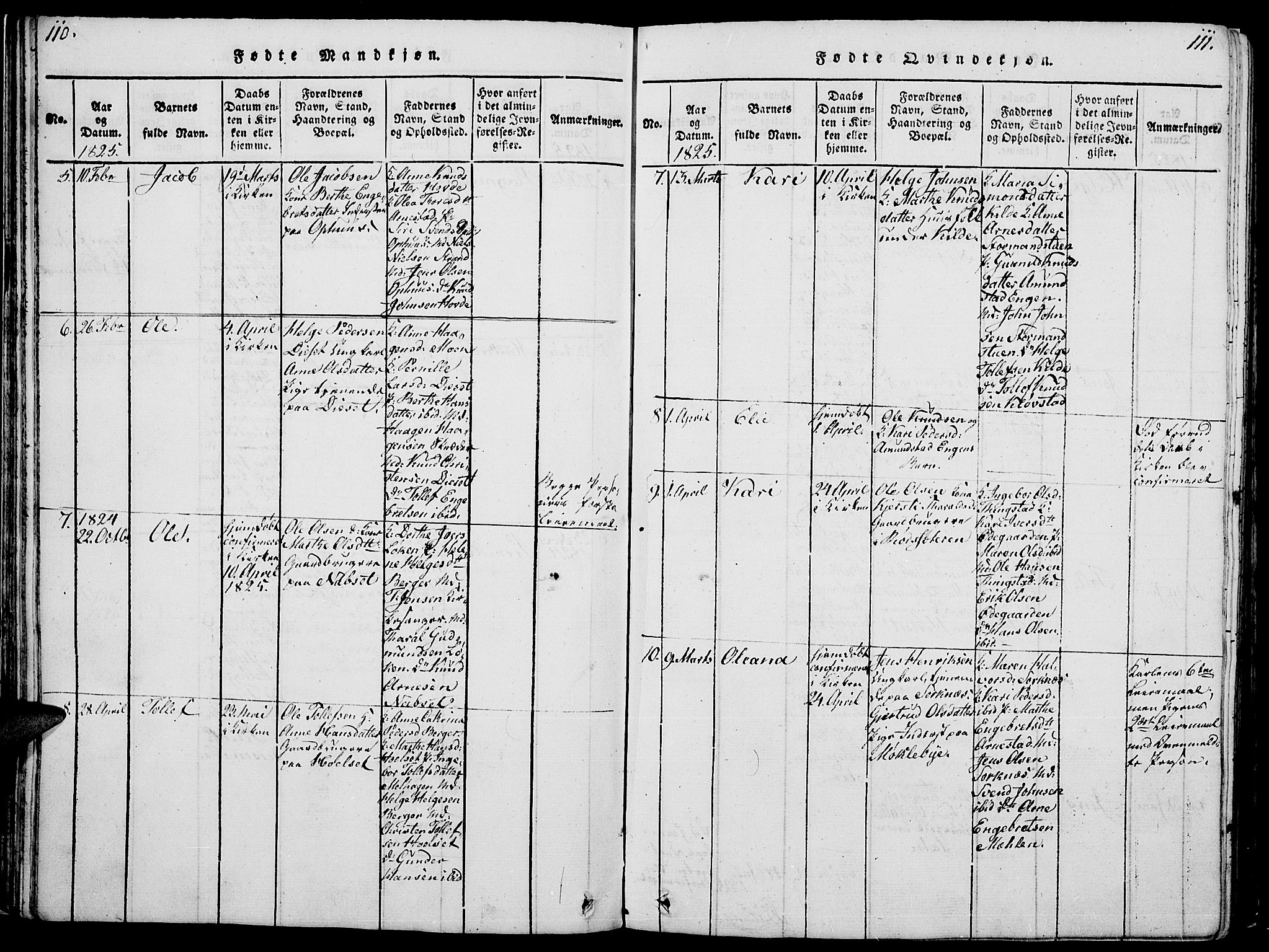 Åmot prestekontor, Hedmark, SAH/PREST-056/H/Ha/Hab/L0001: Klokkerbok nr. 1, 1815-1847, s. 110-111