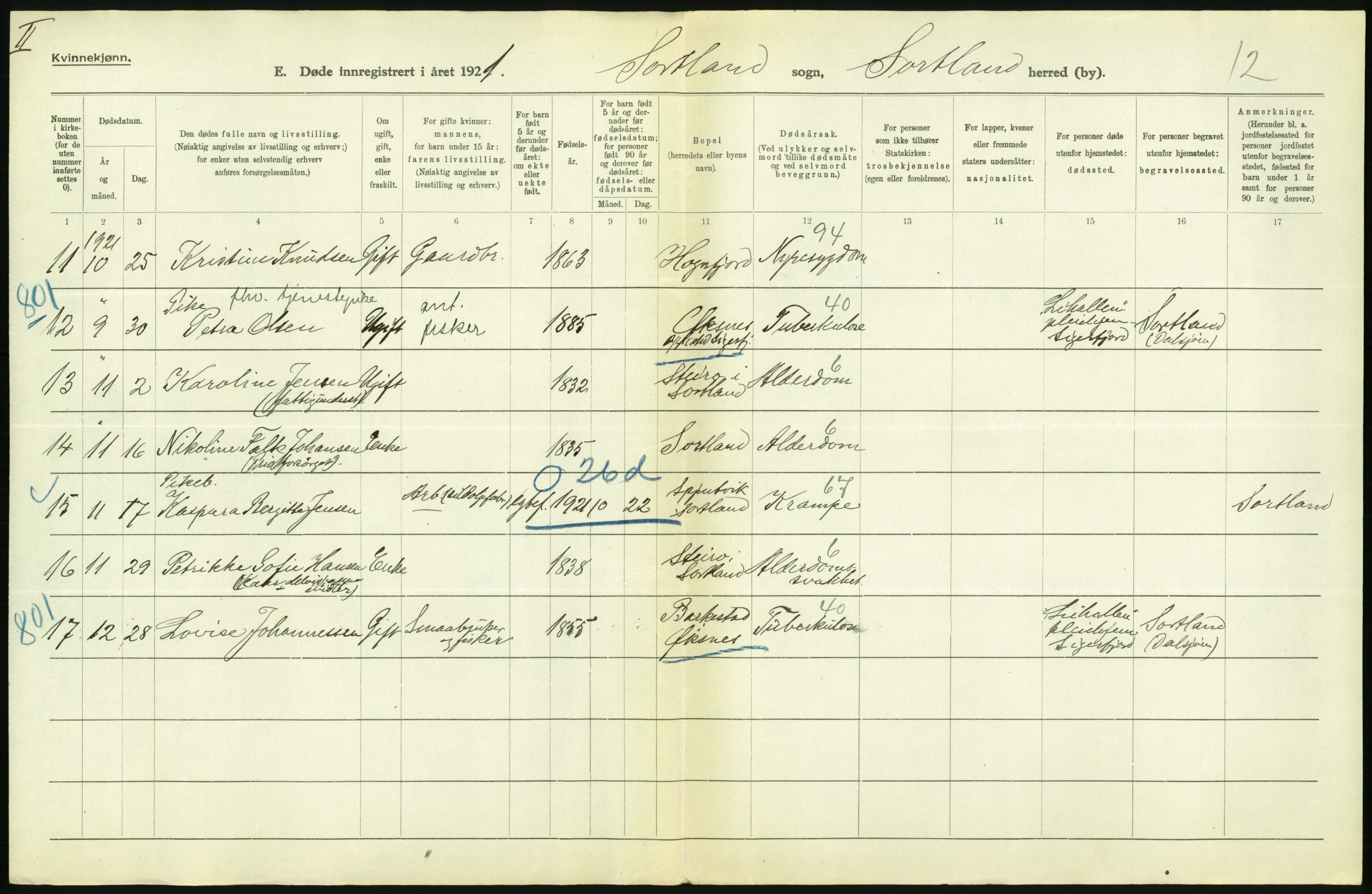 Statistisk sentralbyrå, Sosiodemografiske emner, Befolkning, AV/RA-S-2228/D/Df/Dfc/Dfca/L0051: Nordland fylke: Døde. Bygder og byer., 1921