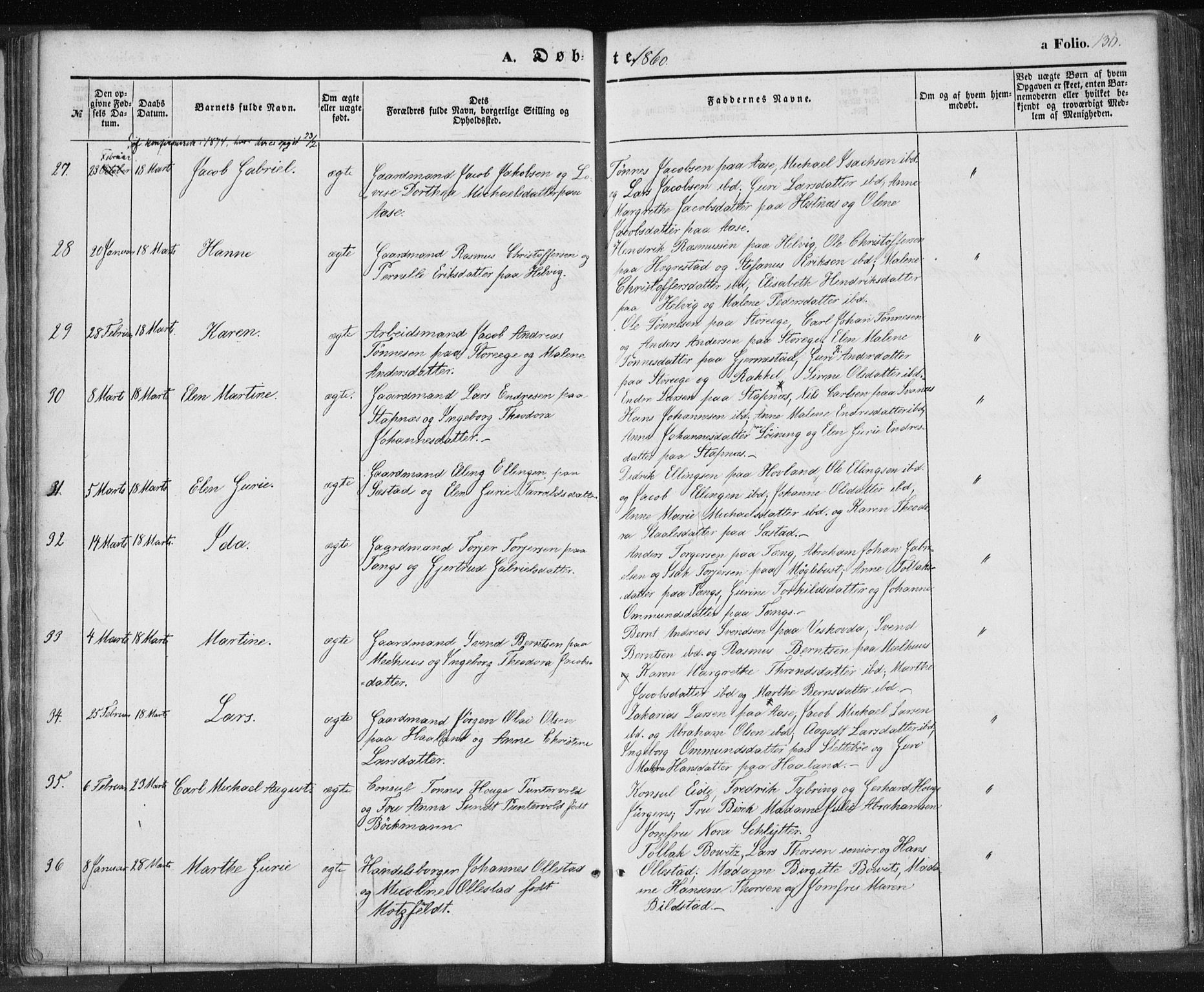 Eigersund sokneprestkontor, AV/SAST-A-101807/S08/L0012: Ministerialbok nr. A 12.1, 1850-1865, s. 130