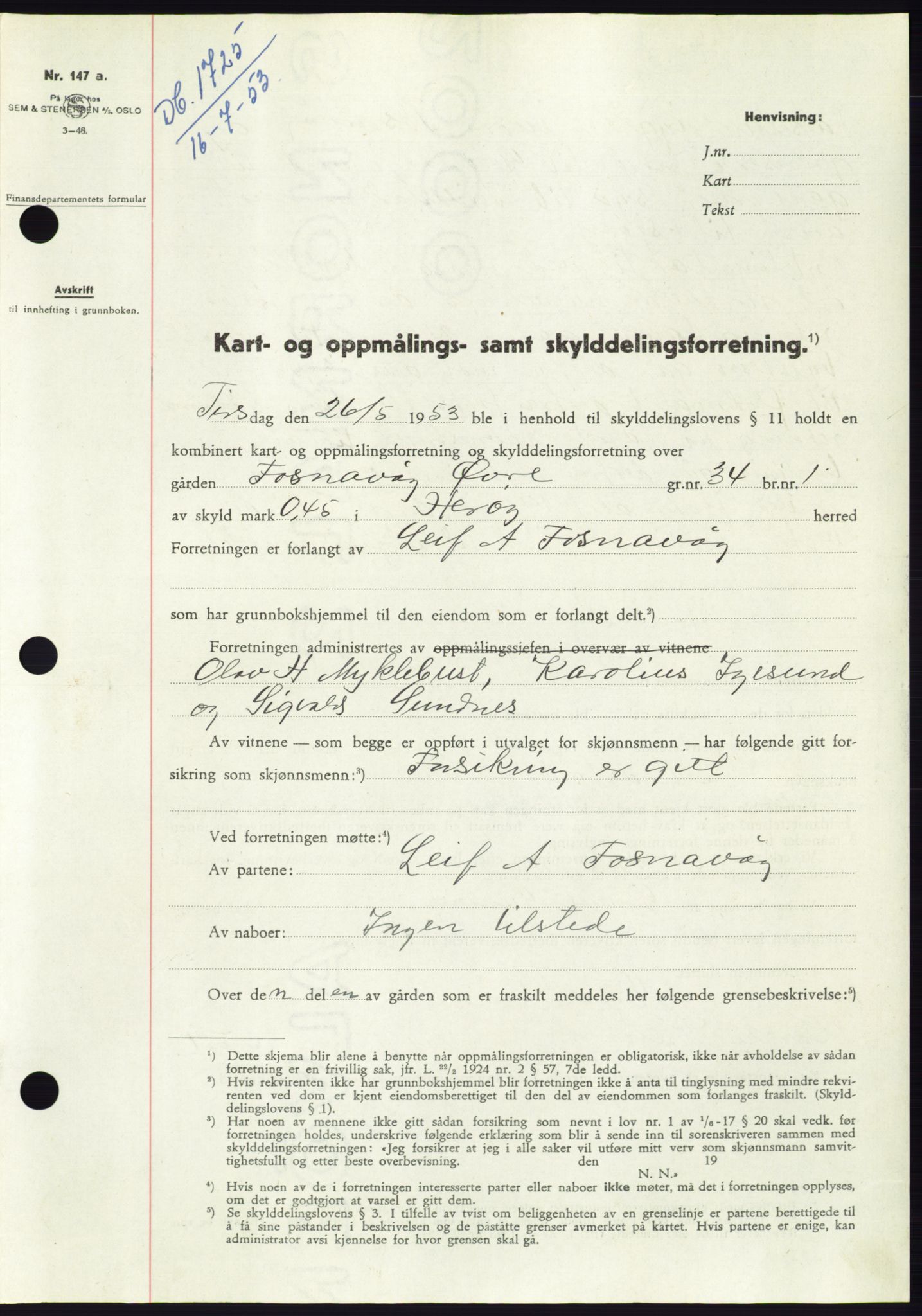 Søre Sunnmøre sorenskriveri, AV/SAT-A-4122/1/2/2C/L0095: Pantebok nr. 21A, 1953-1953, Dagboknr: 1725/1953