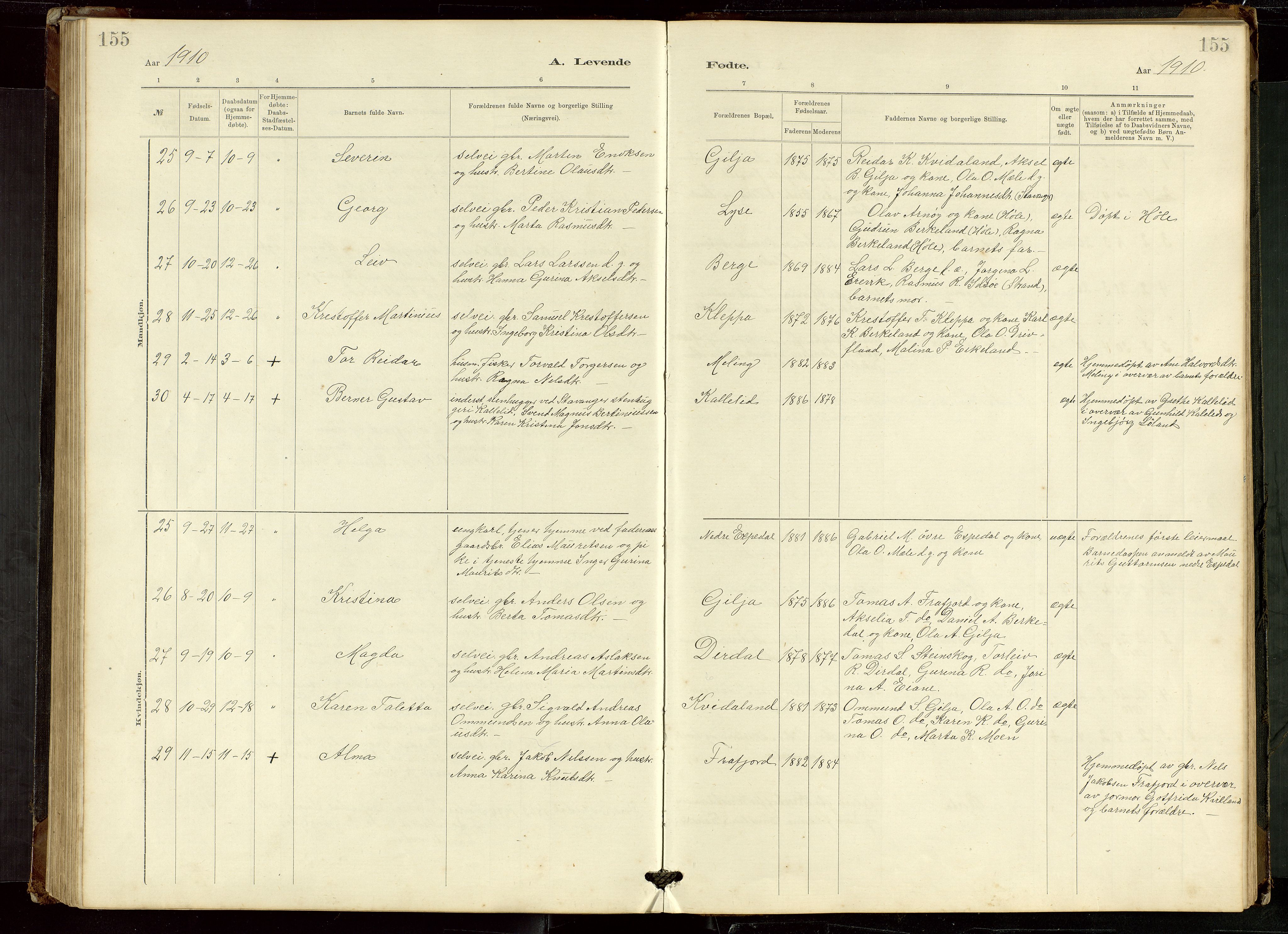 Høgsfjord sokneprestkontor, AV/SAST-A-101624/H/Ha/Hab/L0009: Klokkerbok nr. B 9, 1883-1920, s. 155