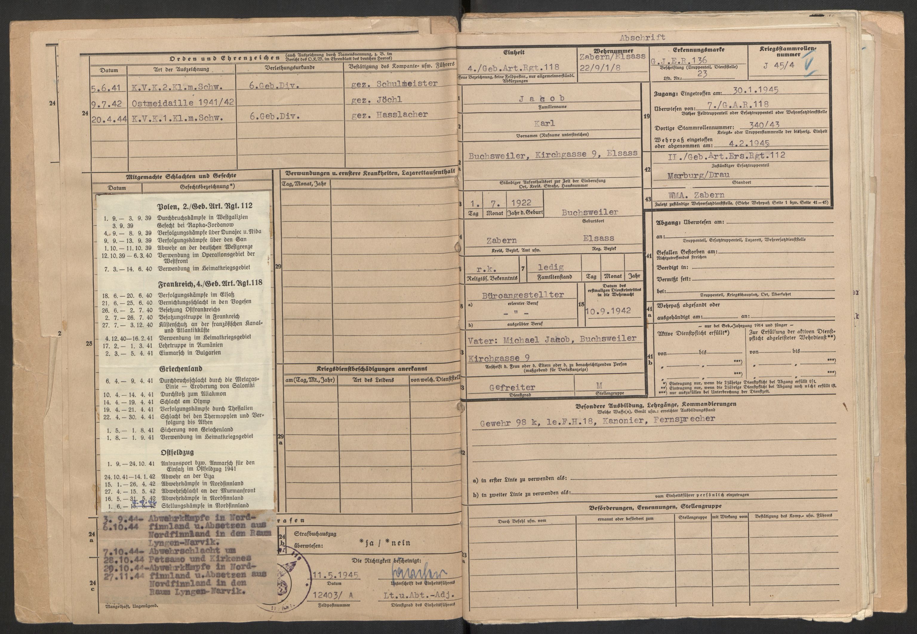 Deutscher Oberbefehlshaber Norwegen (DOBN), AV/RA-RAFA-2197/D/Do/L0235/0007: DBT Abt. III / Domsdokumenter Gericht der 6. Gebirgs-Division - desserteringer 9. mai 1945, 1945