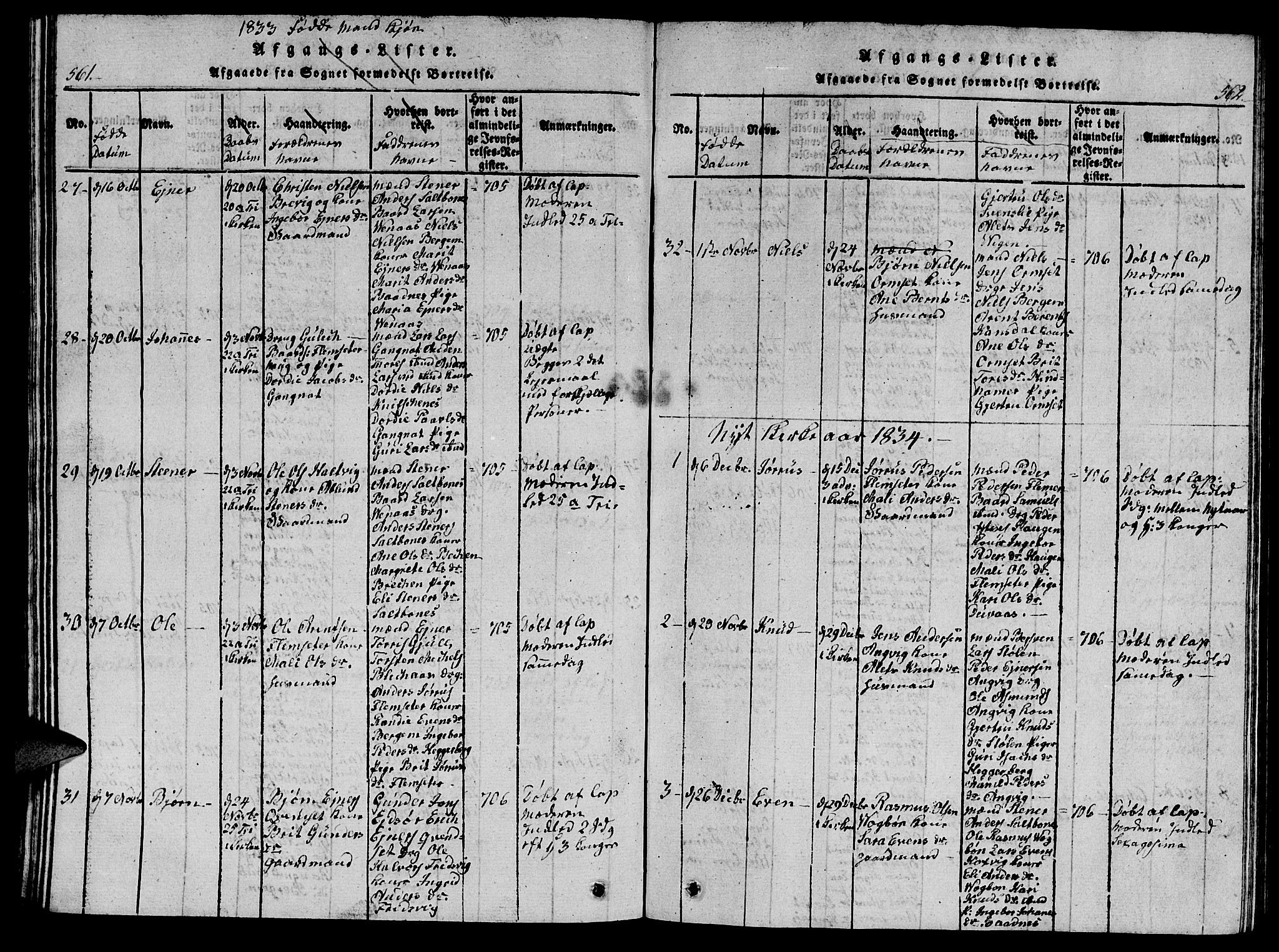 Ministerialprotokoller, klokkerbøker og fødselsregistre - Møre og Romsdal, AV/SAT-A-1454/586/L0990: Klokkerbok nr. 586C01, 1819-1837, s. 561-562