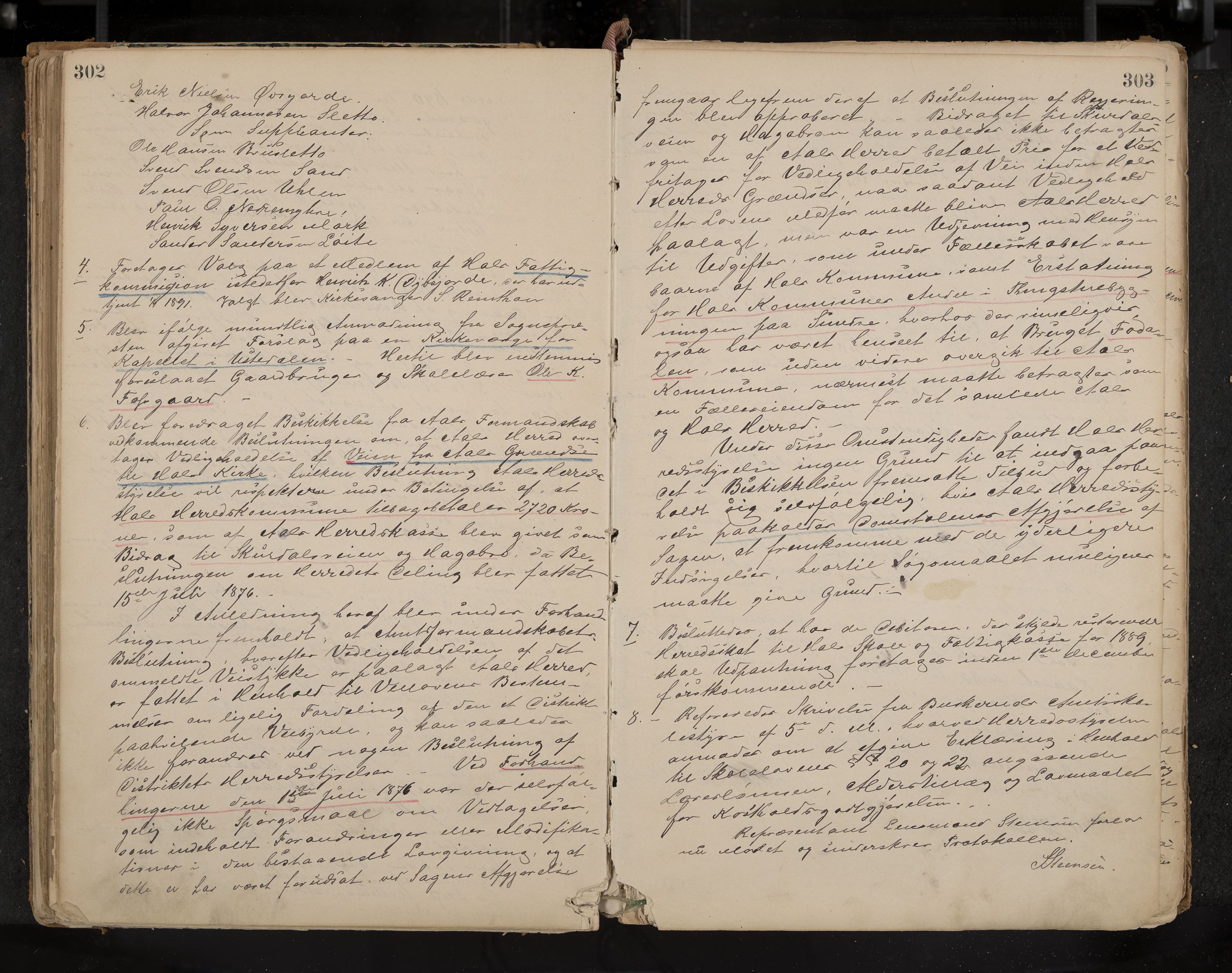Hol formannskap og sentraladministrasjon, IKAK/0620021-1/A/L0001: Møtebok, 1877-1893, s. 302-303