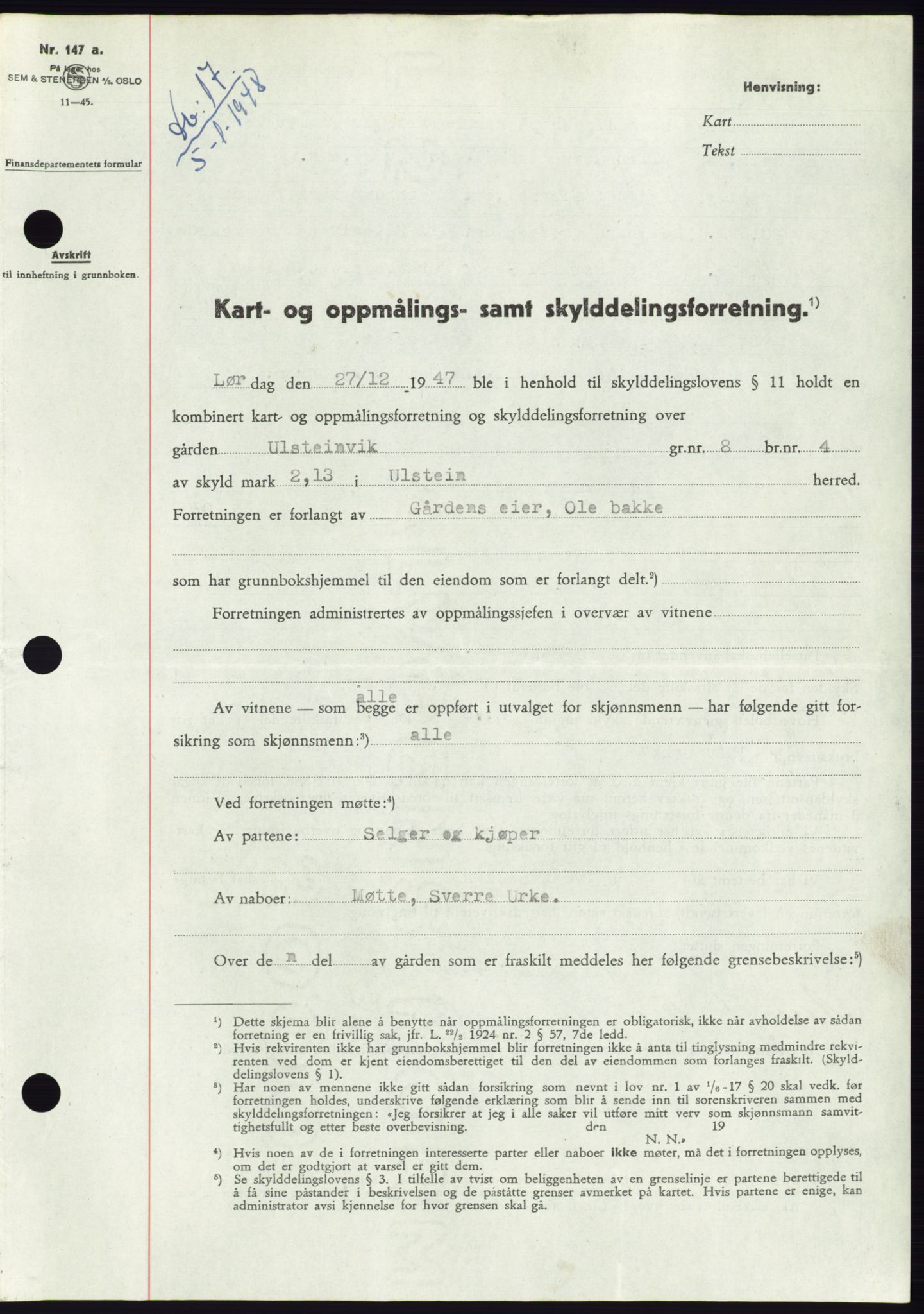 Søre Sunnmøre sorenskriveri, SAT/A-4122/1/2/2C/L0081: Pantebok nr. 7A, 1947-1948, Dagboknr: 17/1948