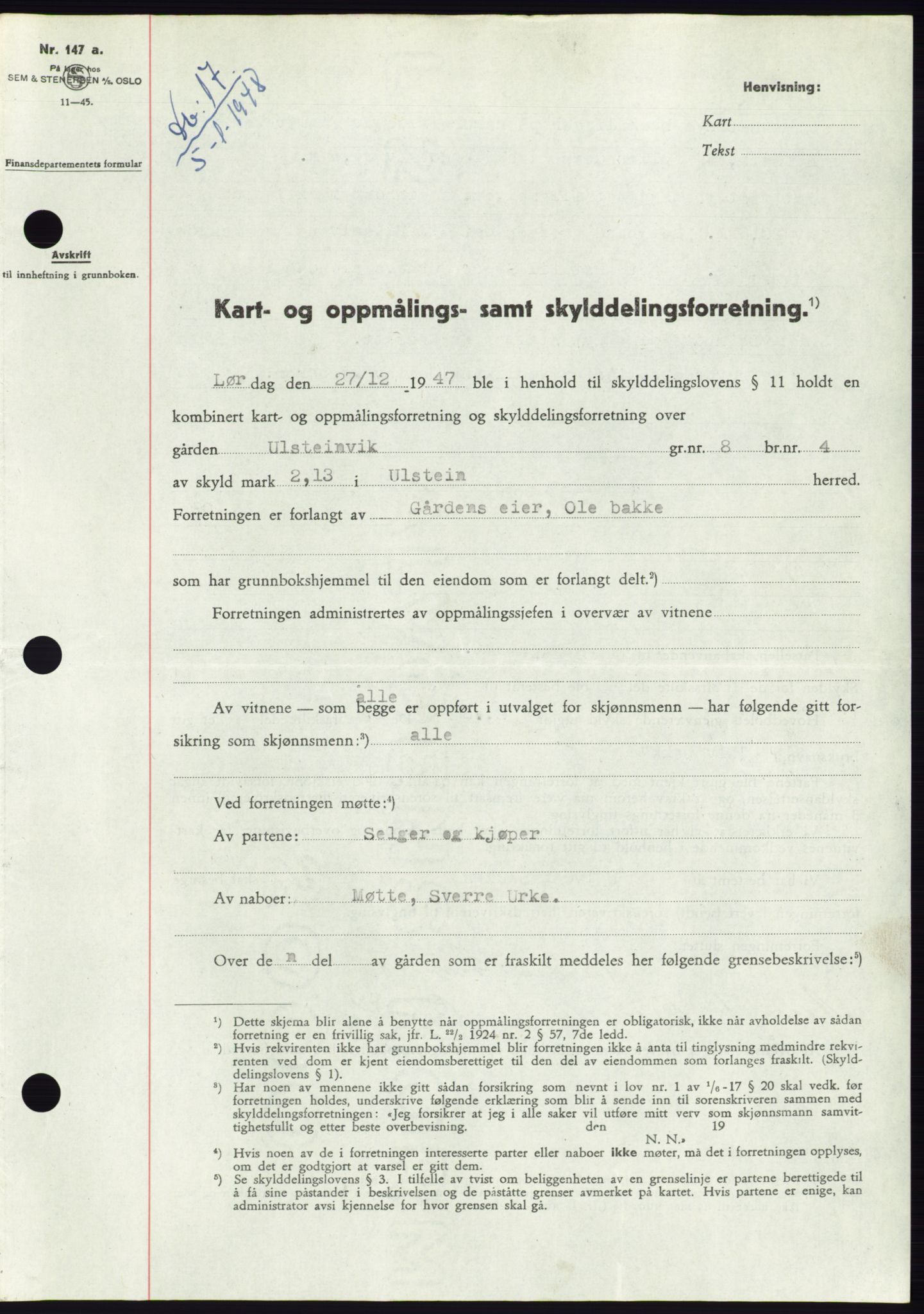 Søre Sunnmøre sorenskriveri, AV/SAT-A-4122/1/2/2C/L0081: Pantebok nr. 7A, 1947-1948, Dagboknr: 17/1948