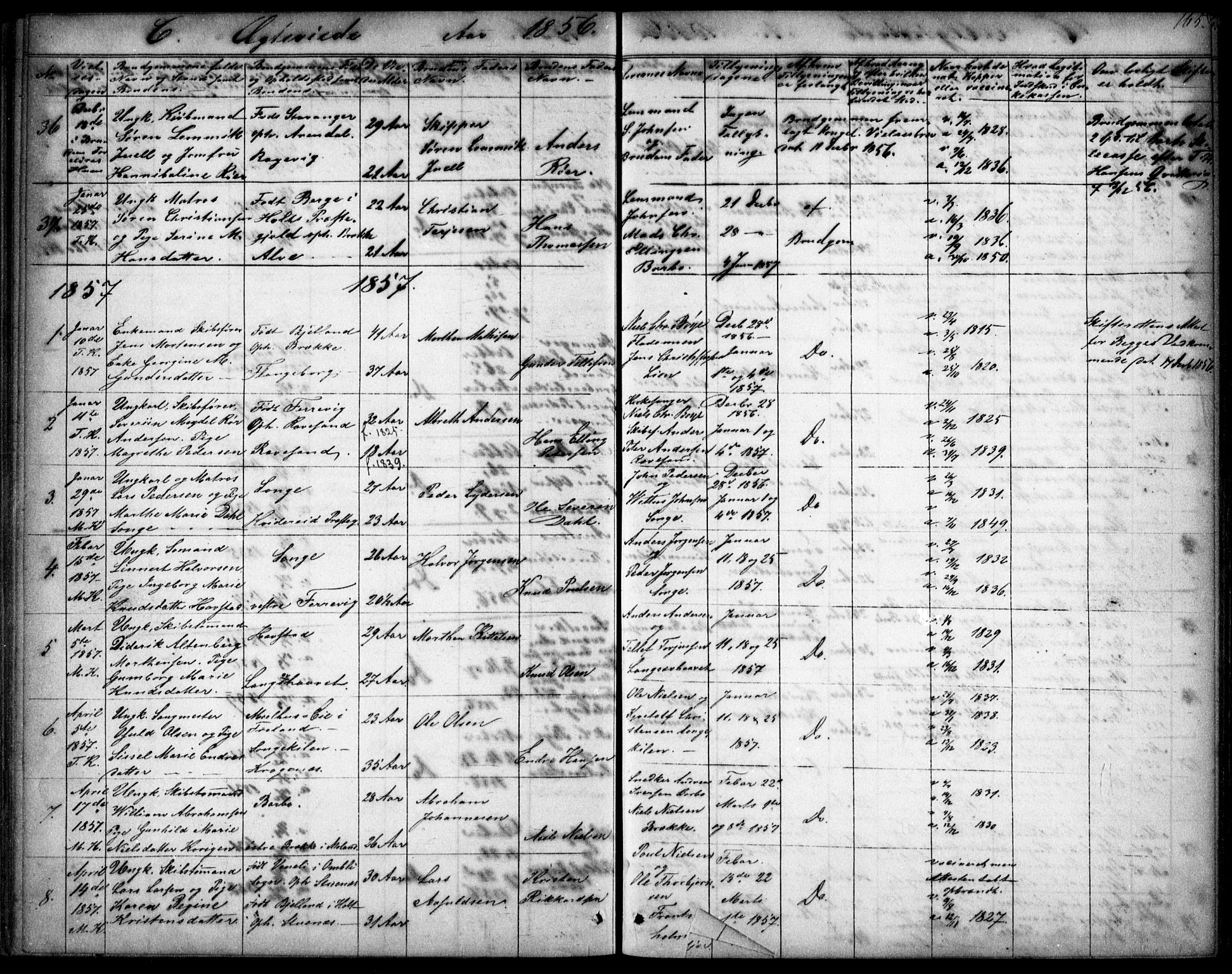 Tromøy sokneprestkontor, AV/SAK-1111-0041/F/Fb/L0002: Klokkerbok nr. B 2, 1851-1858, s. 165