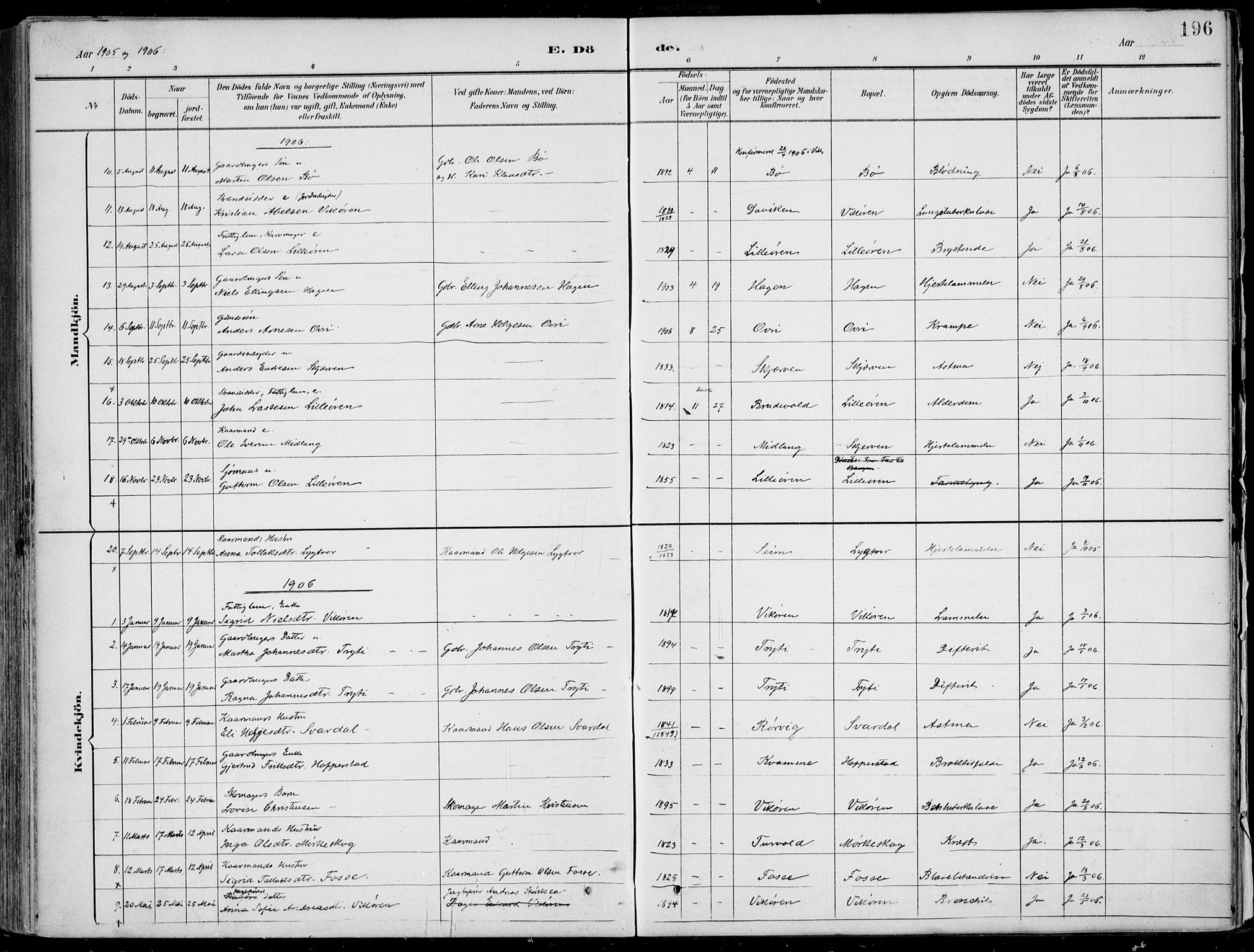 Vik sokneprestembete, AV/SAB-A-81501/H/Haa/Haab/L0002: Ministerialbok nr. B  2, 1891-1907, s. 196