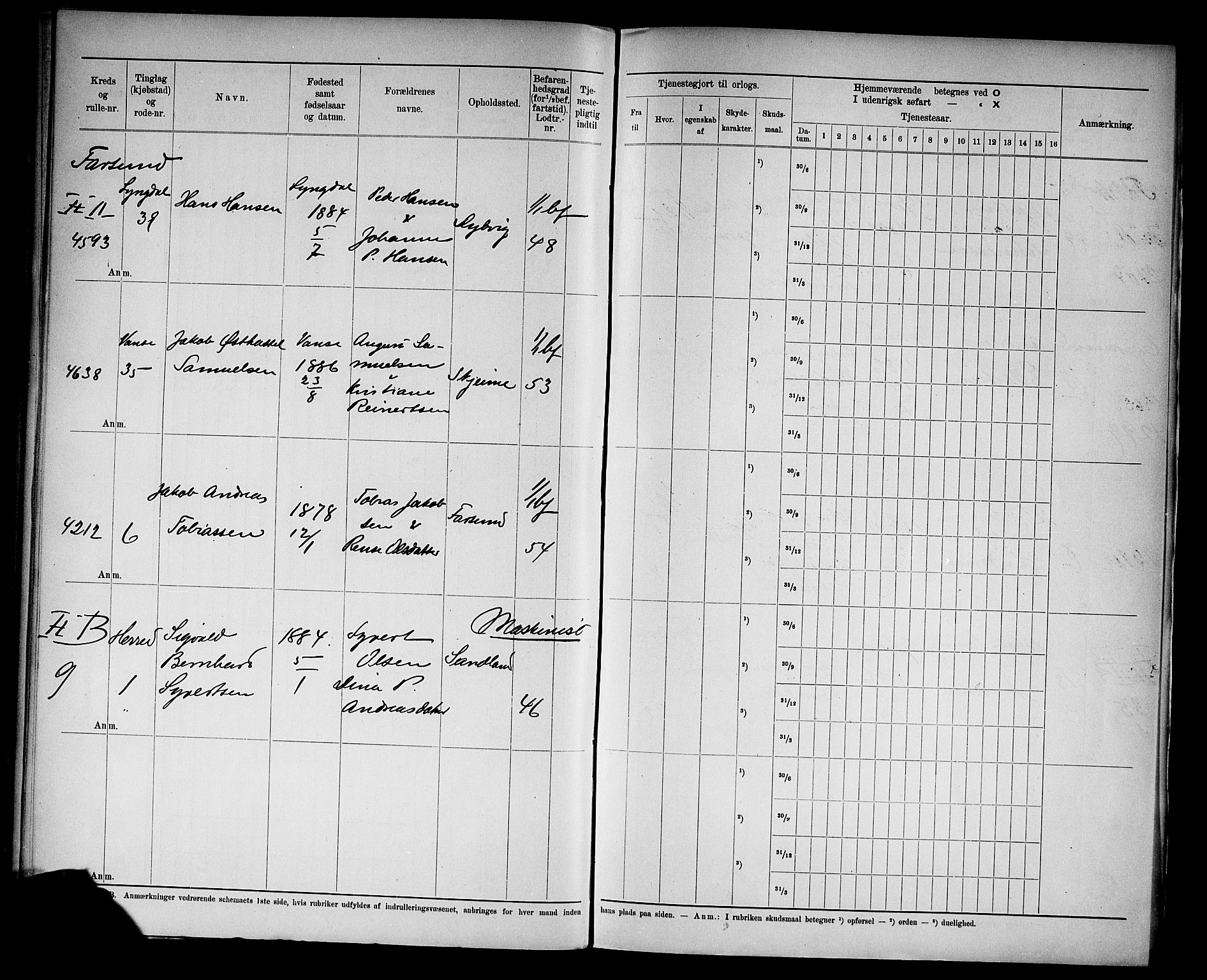 Kristiansand mønstringskrets, SAK/2031-0015/F/Fd/L0010: Rulle sjøvernepliktige, C-10, 1908, s. 44