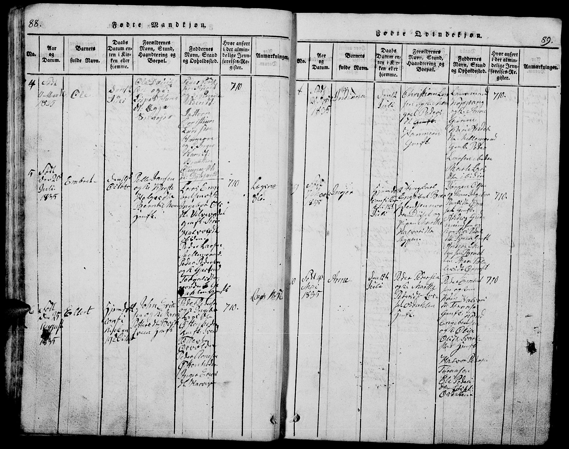 Trysil prestekontor, SAH/PREST-046/H/Ha/Hab/L0005: Klokkerbok nr. 5, 1814-1877, s. 88-89