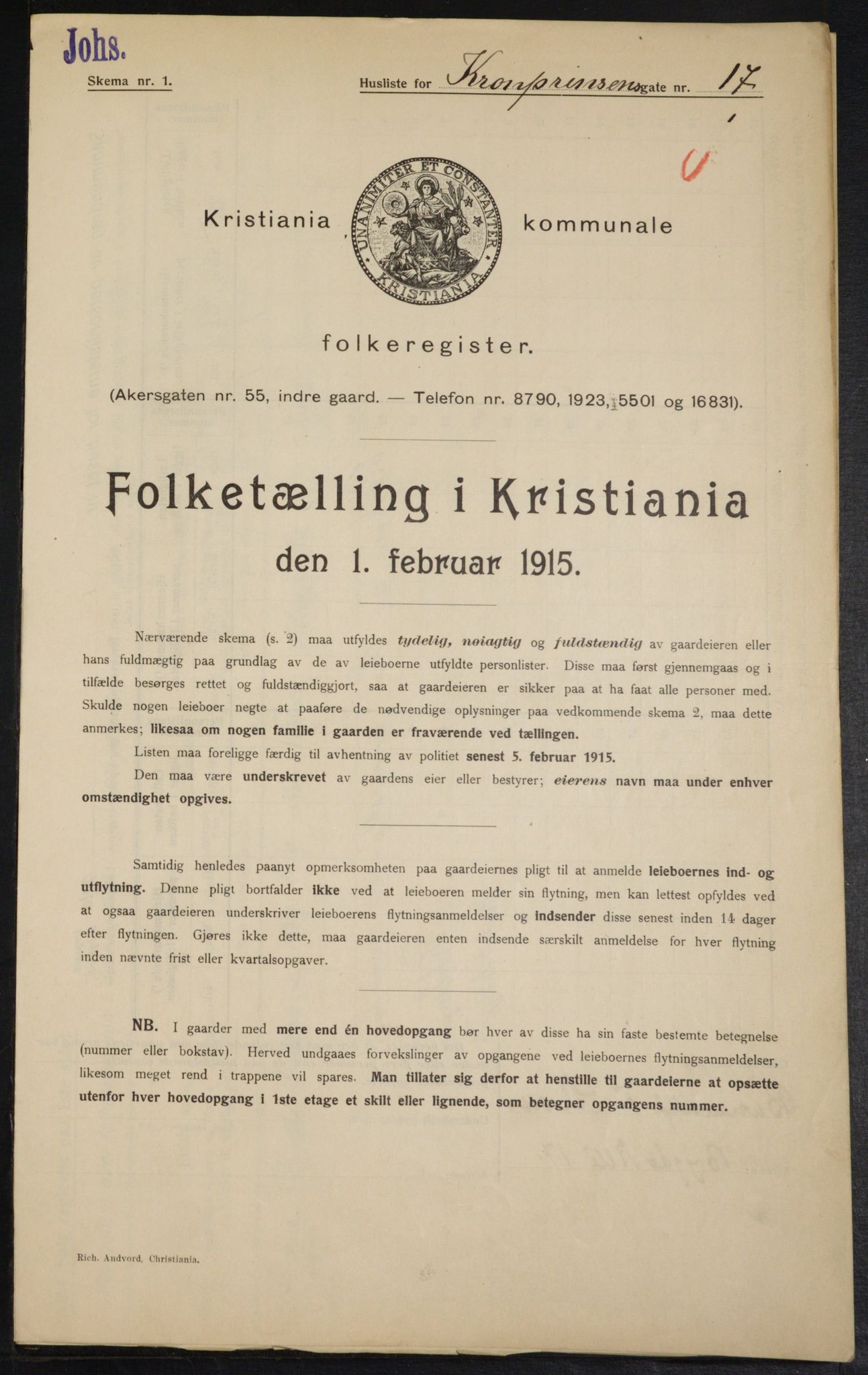 OBA, Kommunal folketelling 1.2.1915 for Kristiania, 1915, s. 54188