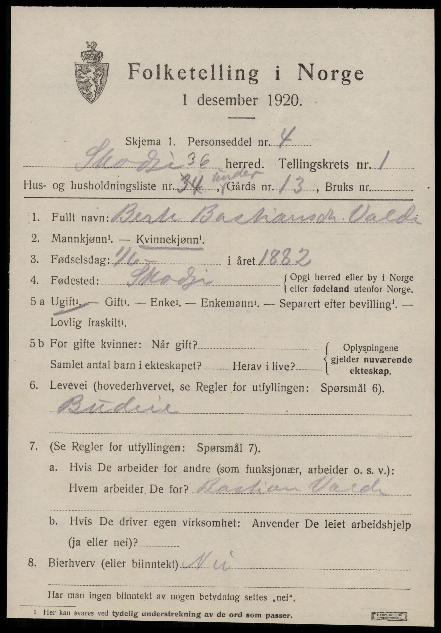 SAT, Folketelling 1920 for 1529 Skodje herred, 1920, s. 1101