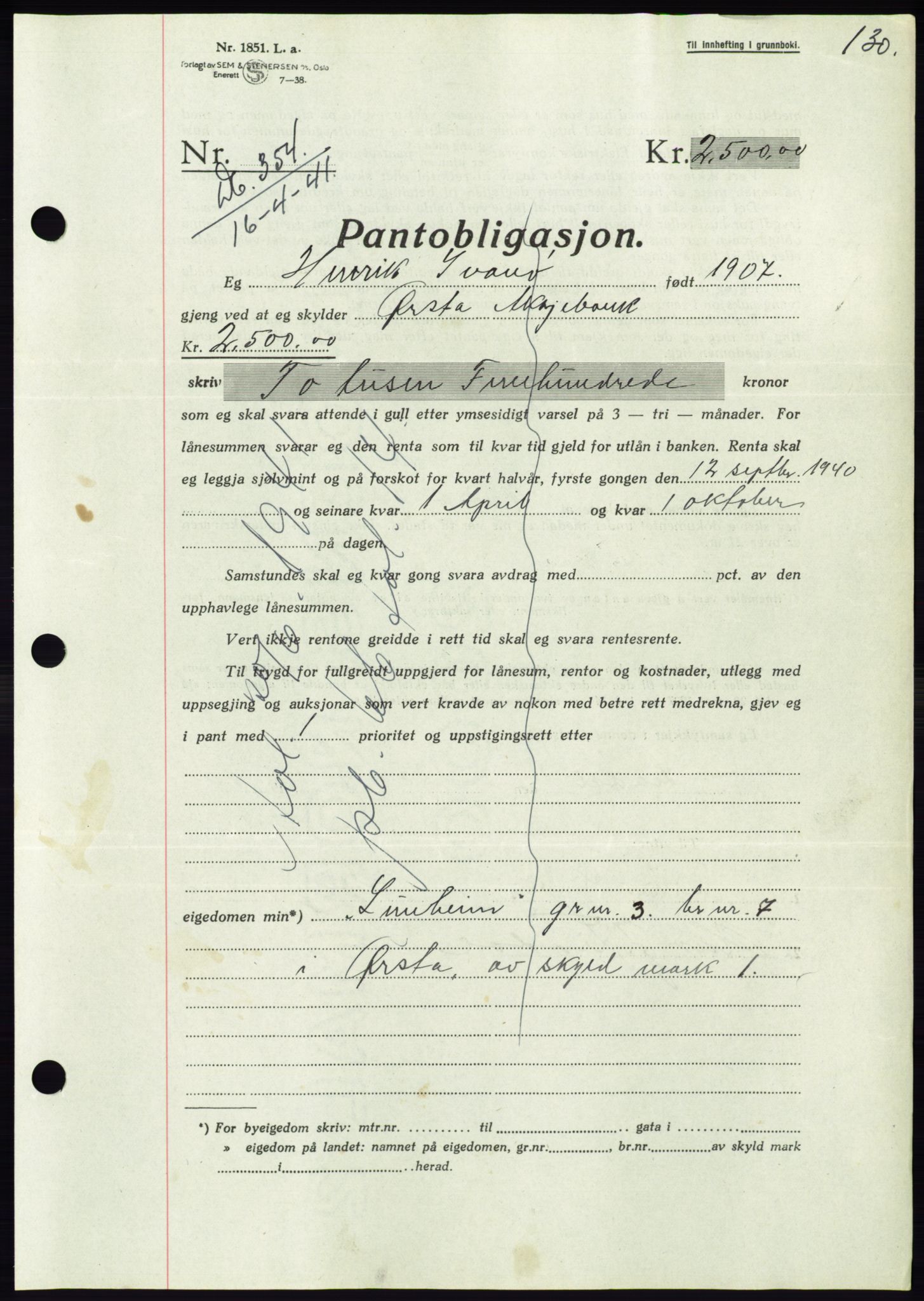 Søre Sunnmøre sorenskriveri, AV/SAT-A-4122/1/2/2C/L0071: Pantebok nr. 65, 1941-1941, Dagboknr: 354/1941