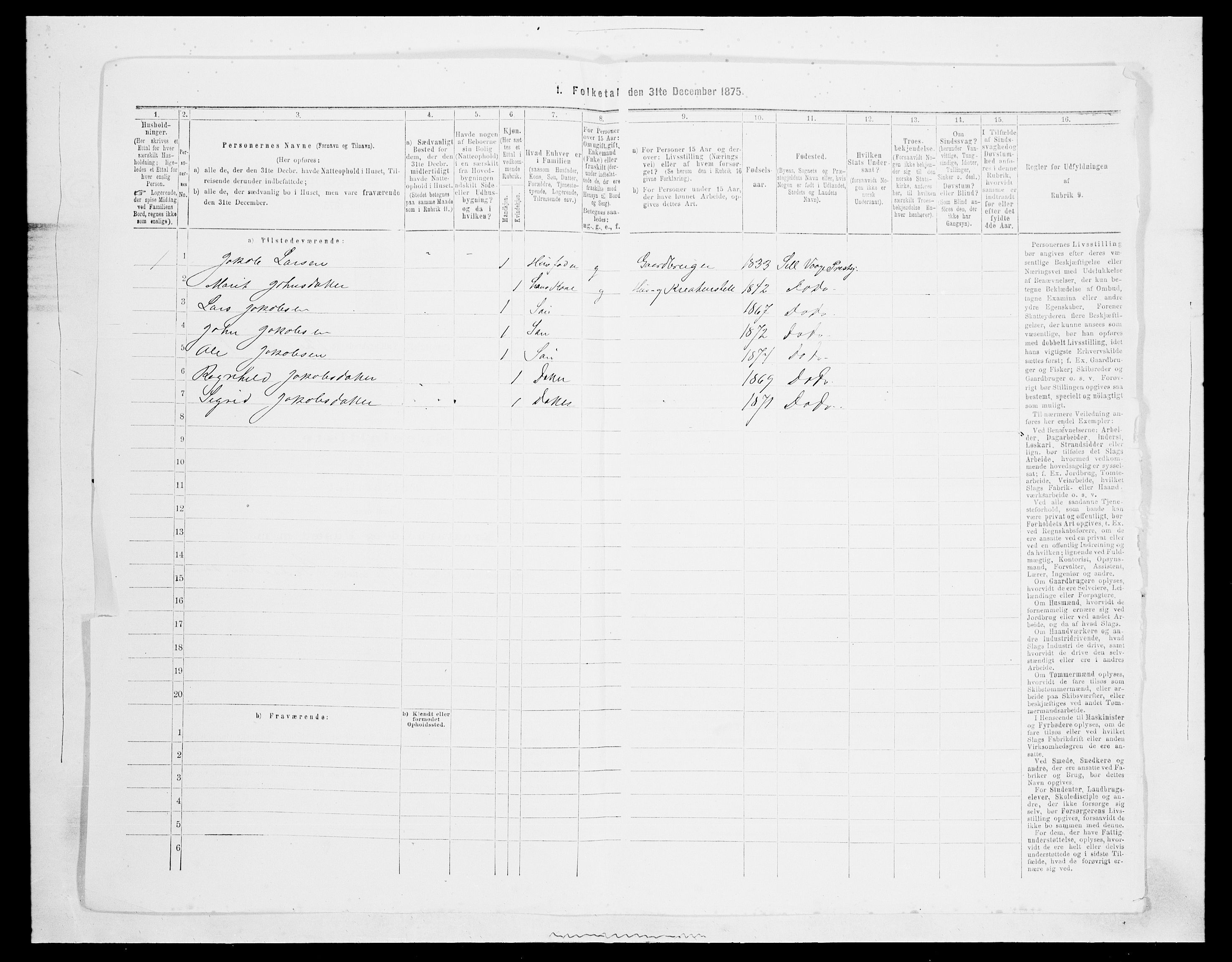 SAH, Folketelling 1875 for 0515P Vågå prestegjeld, 1875, s. 2075