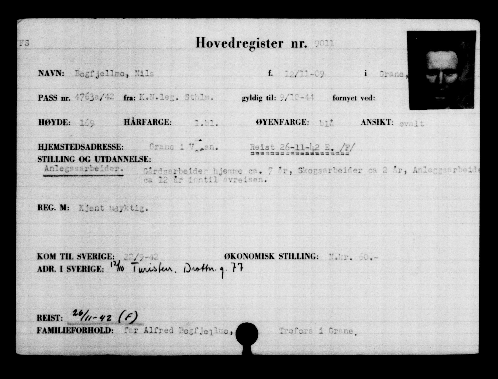 Utenriksstasjonene, Legasjonen i Stockholm, Flyktningkontoret, AV/RA-S-6753/V/Va/L0005: Kjesäterkartoteket, flyktninger med registreringsnr. 6600-9417, 1940-1945, s. 2831