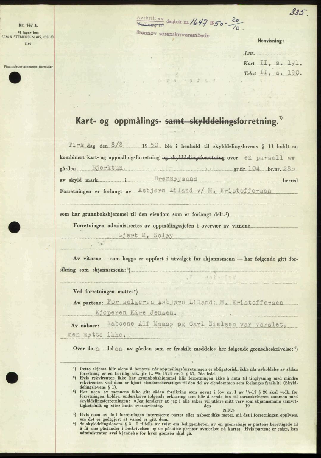 Brønnøy sorenskriveri, SAT/A-4170/1/2/2C: Pantebok nr. 36, 1950-1950, Dagboknr: 1647/1950