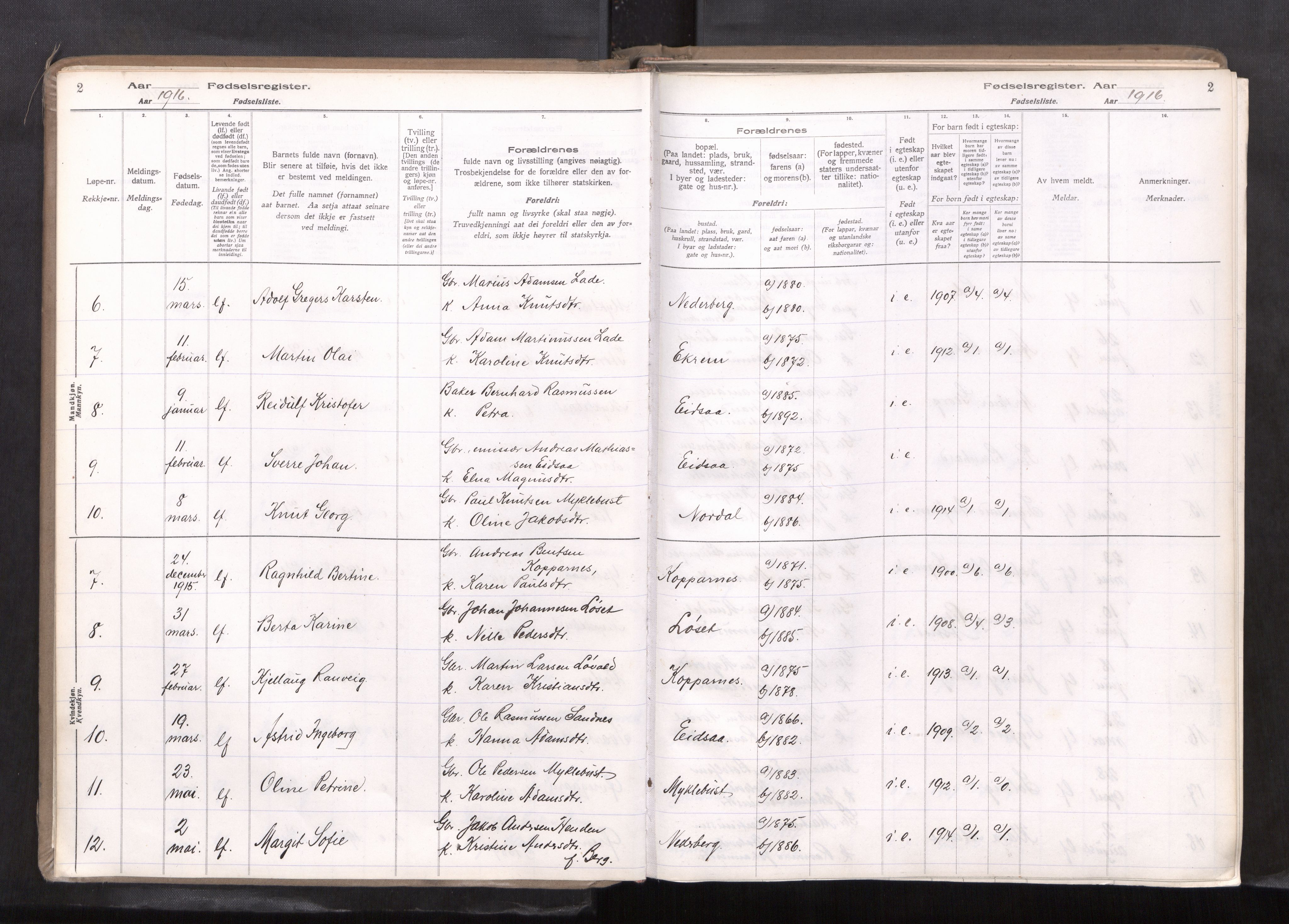 Ministerialprotokoller, klokkerbøker og fødselsregistre - Møre og Romsdal, AV/SAT-A-1454/502/L0031: Fødselsregister nr. 502---, 1916-1968, s. 2