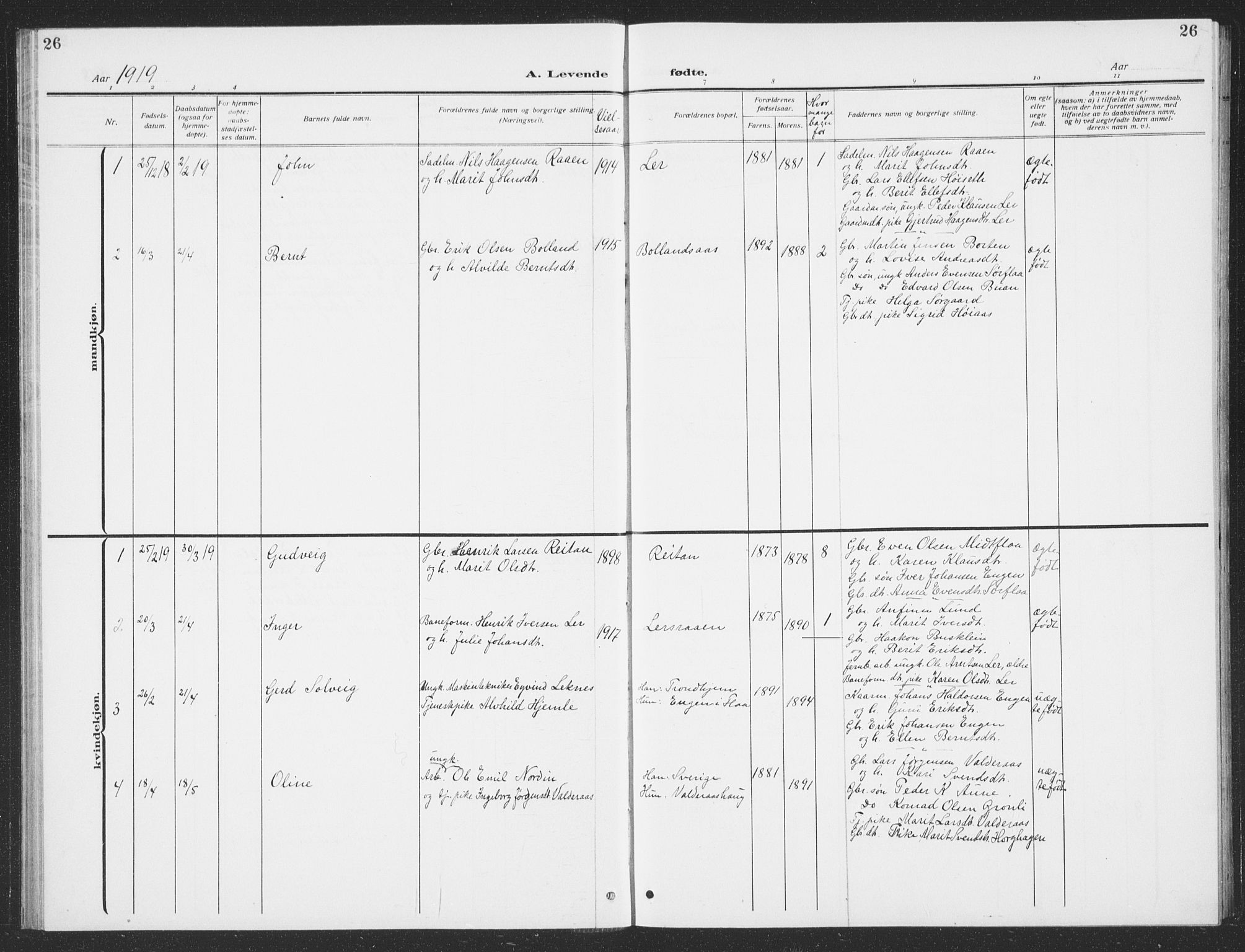 Ministerialprotokoller, klokkerbøker og fødselsregistre - Sør-Trøndelag, AV/SAT-A-1456/693/L1124: Klokkerbok nr. 693C05, 1911-1941, s. 26