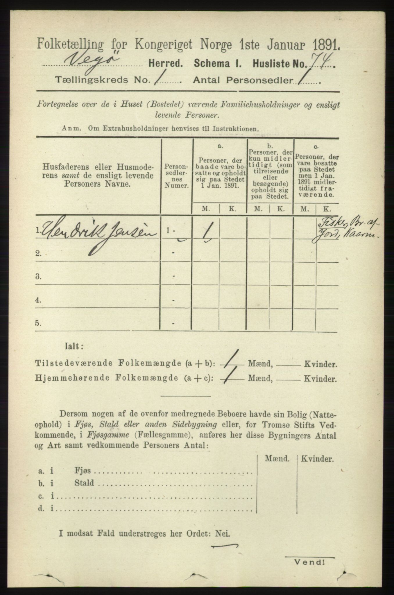 RA, Folketelling 1891 for 1815 Vega herred, 1891, s. 92