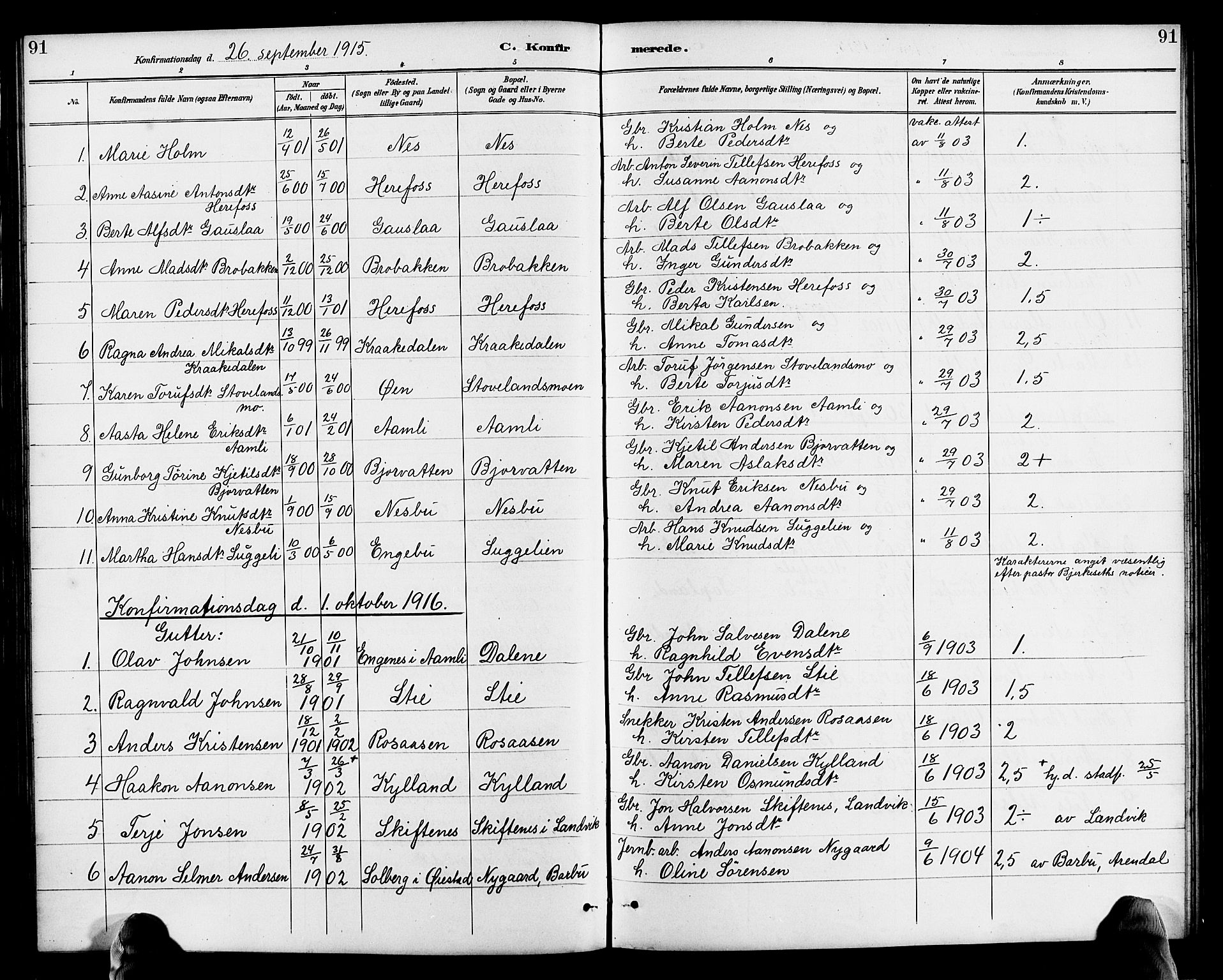 Herefoss sokneprestkontor, AV/SAK-1111-0019/F/Fb/Fba/L0003: Klokkerbok nr. B 3, 1887-1925, s. 91