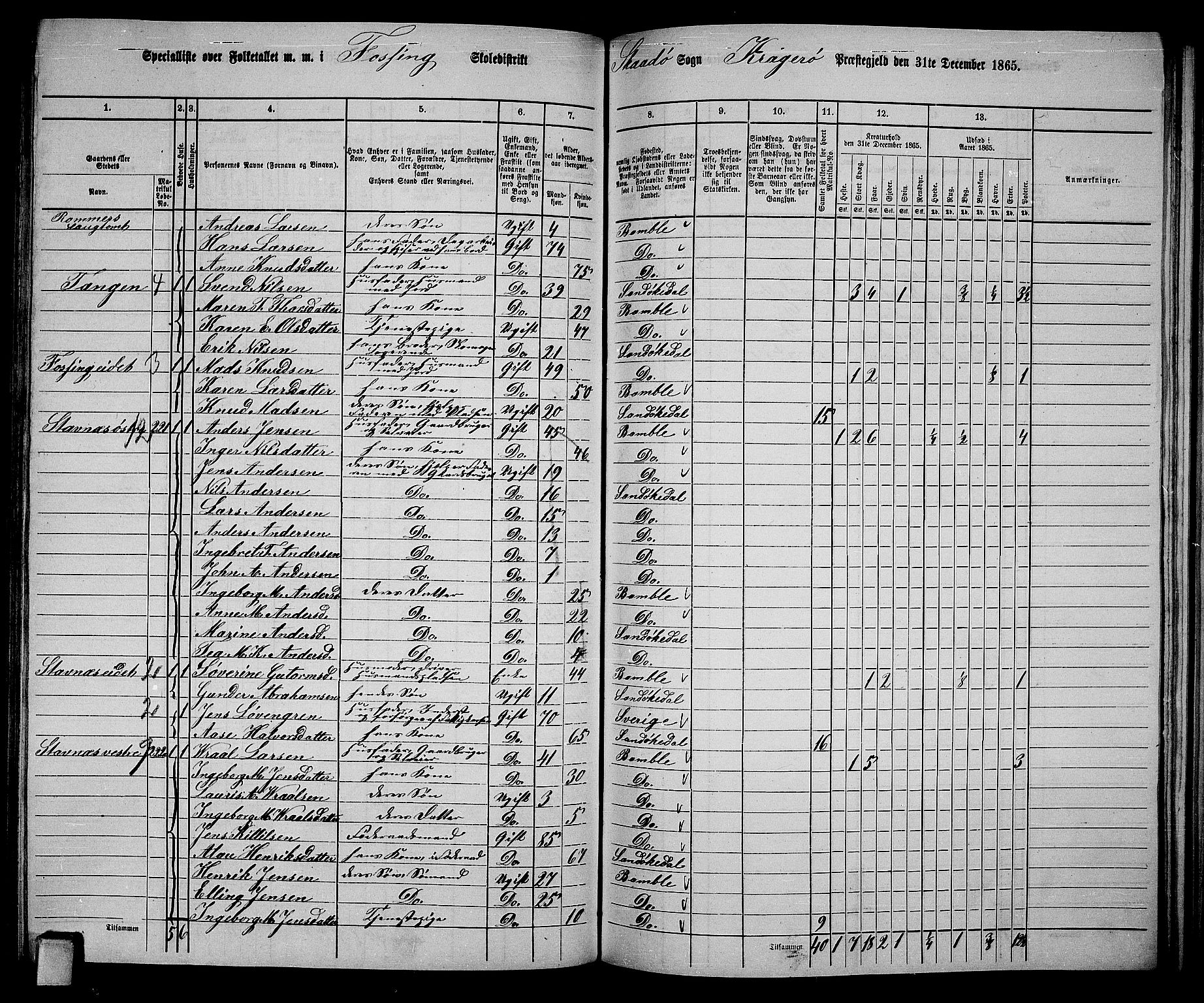 RA, Folketelling 1865 for 0816L Kragerø prestegjeld, Sannidal sokn og Skåtøy sokn, 1865, s. 163