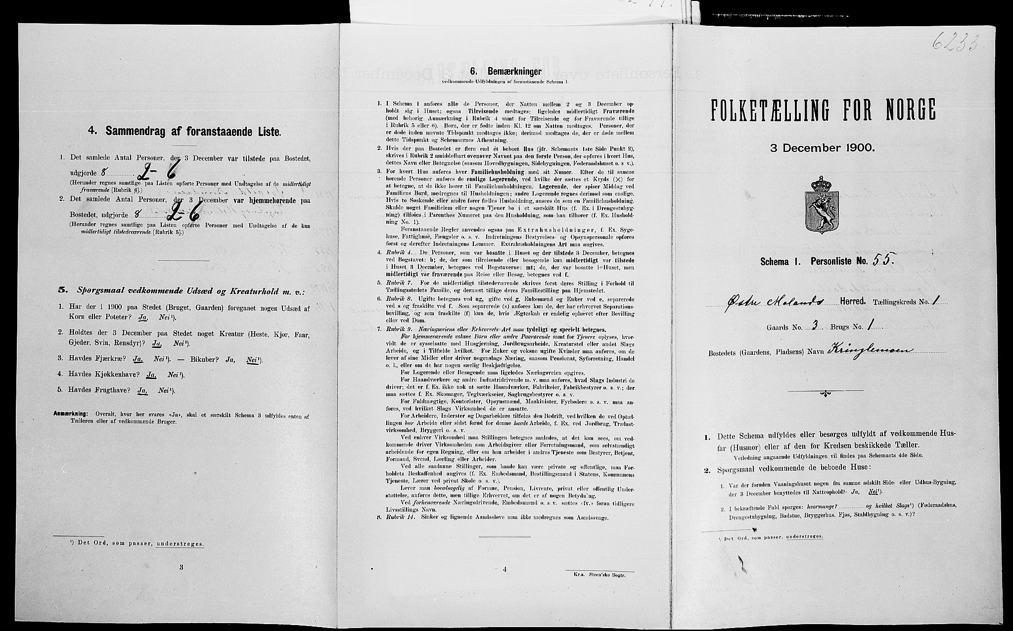 SAK, Folketelling 1900 for 0918 Austre Moland herred, 1900, s. 184