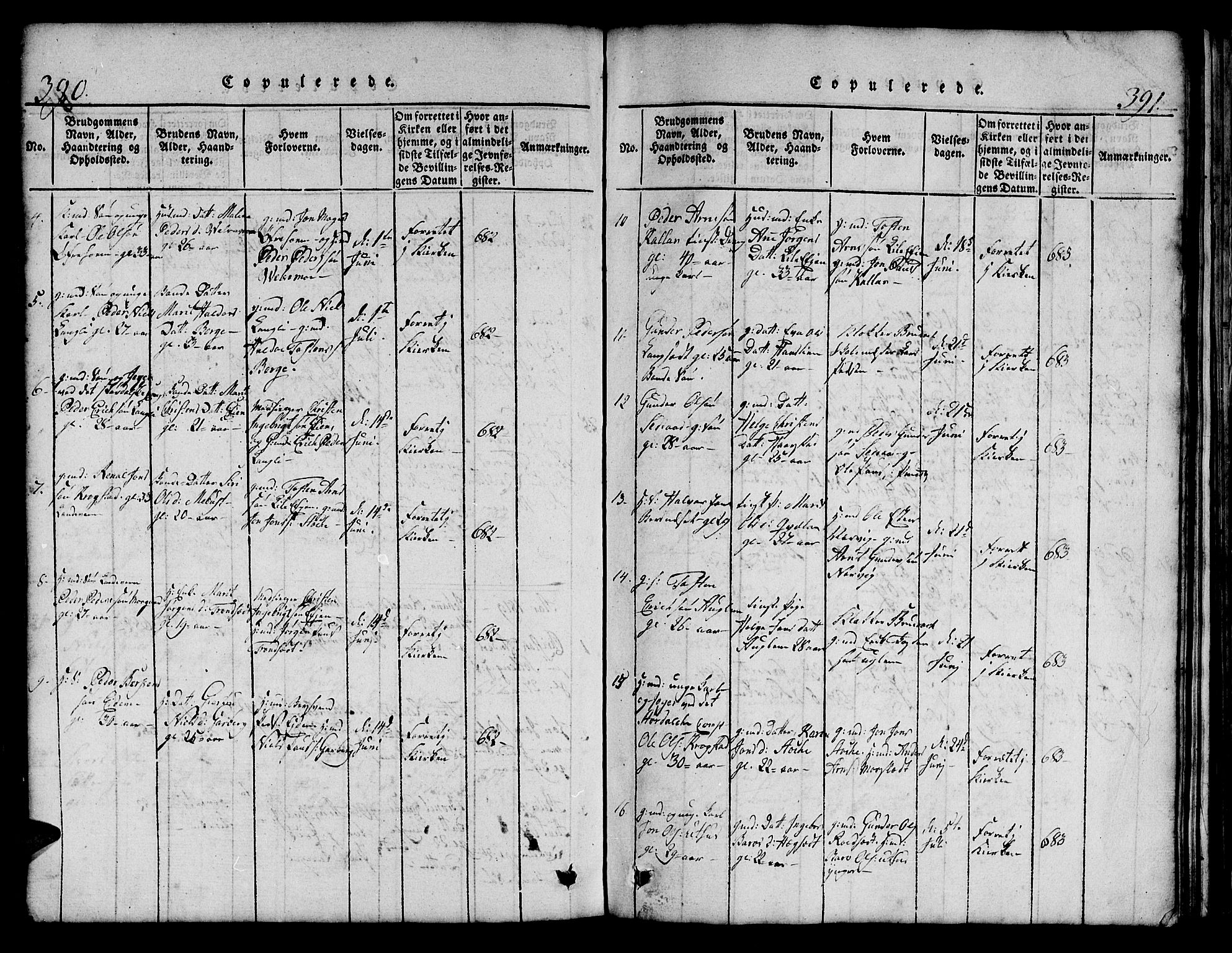 Ministerialprotokoller, klokkerbøker og fødselsregistre - Sør-Trøndelag, SAT/A-1456/695/L1152: Klokkerbok nr. 695C03, 1816-1831, s. 390-391