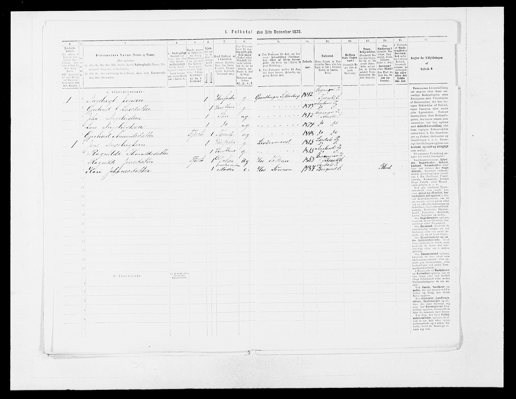 SAB, Folketelling 1875 for 1419P Leikanger prestegjeld, 1875, s. 439