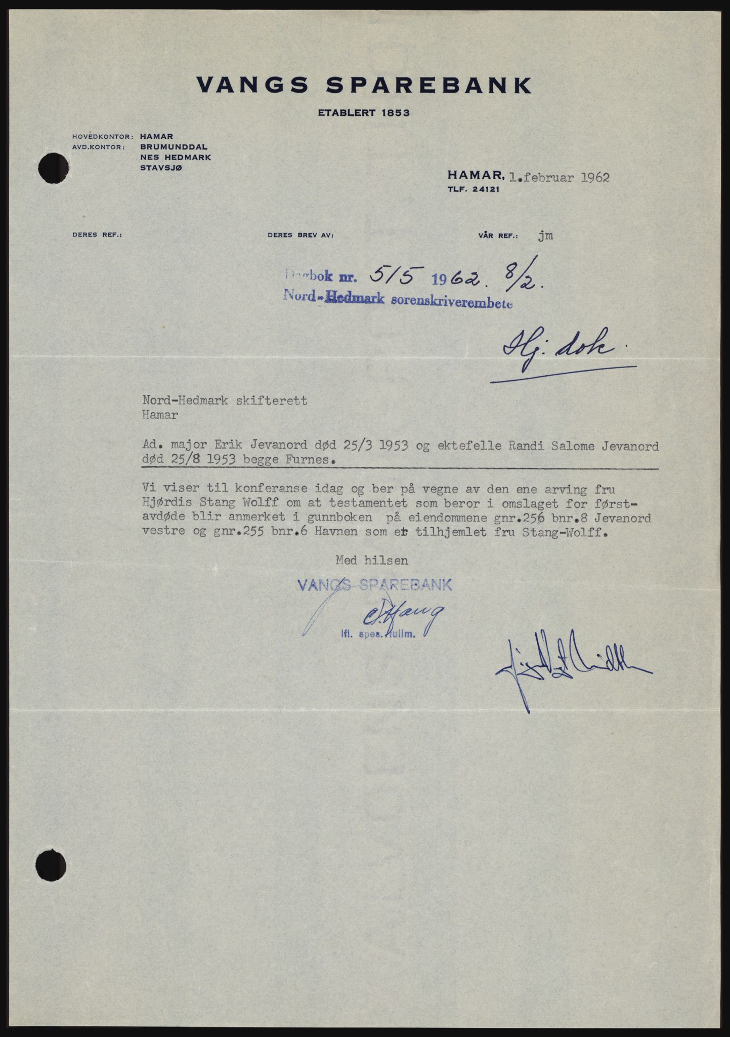 Nord-Hedmark sorenskriveri, SAH/TING-012/H/Hc/L0016: Pantebok nr. 16, 1962-1962, Dagboknr: 515/1962