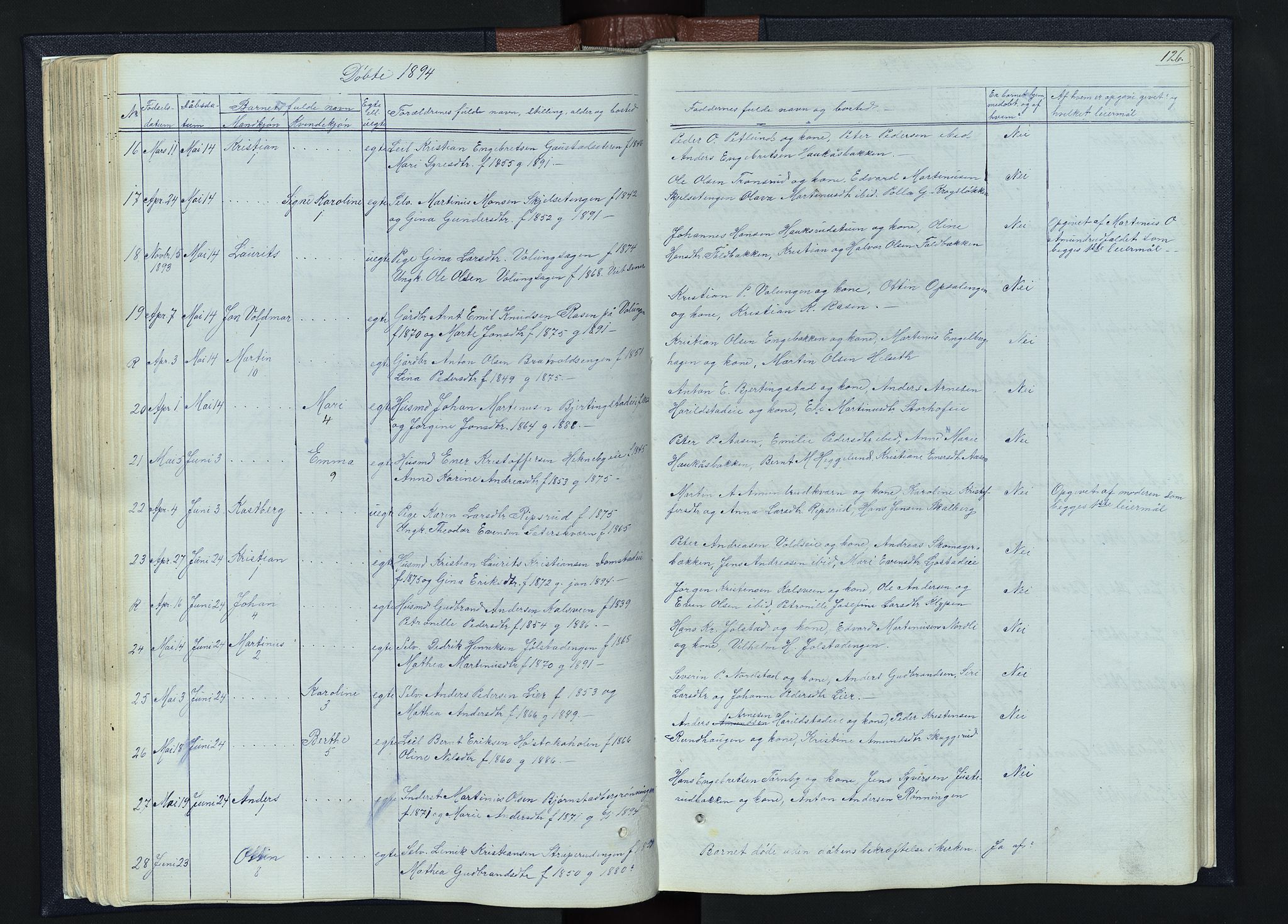 Romedal prestekontor, SAH/PREST-004/L/L0010: Klokkerbok nr. 10, 1860-1895, s. 126