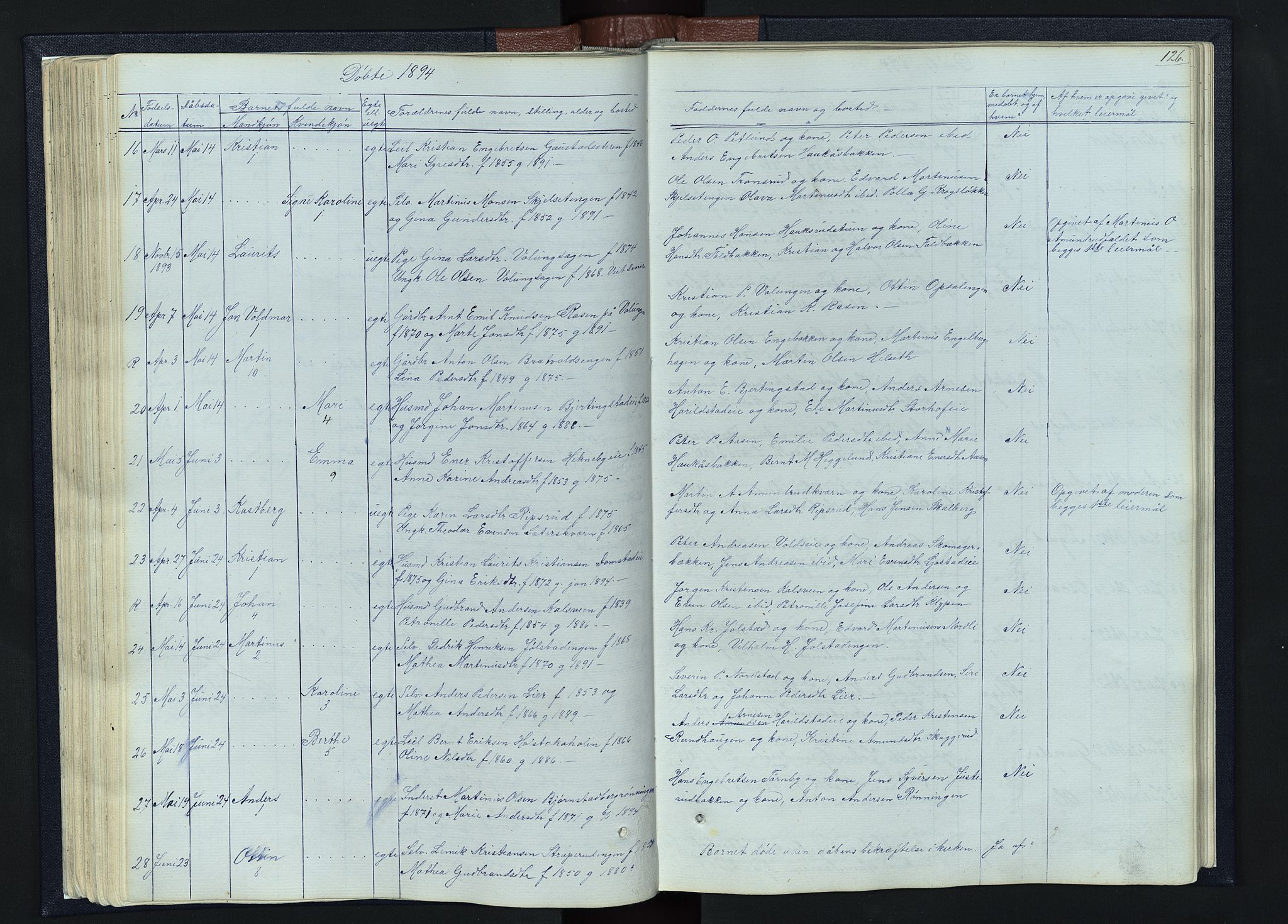 Romedal prestekontor, AV/SAH-PREST-004/L/L0010: Klokkerbok nr. 10, 1860-1895, s. 126