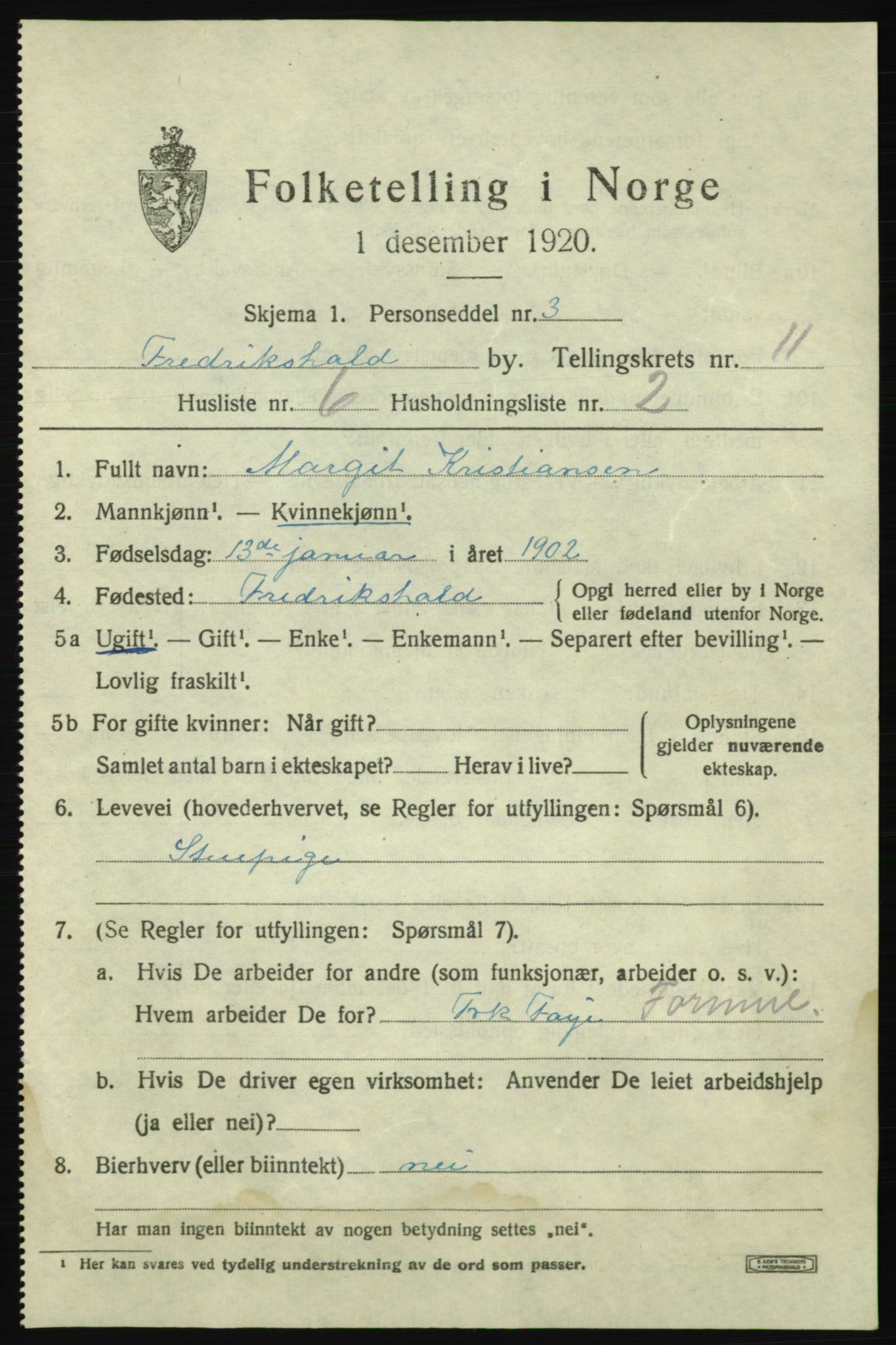 SAO, Folketelling 1920 for 0101 Fredrikshald kjøpstad, 1920, s. 18953