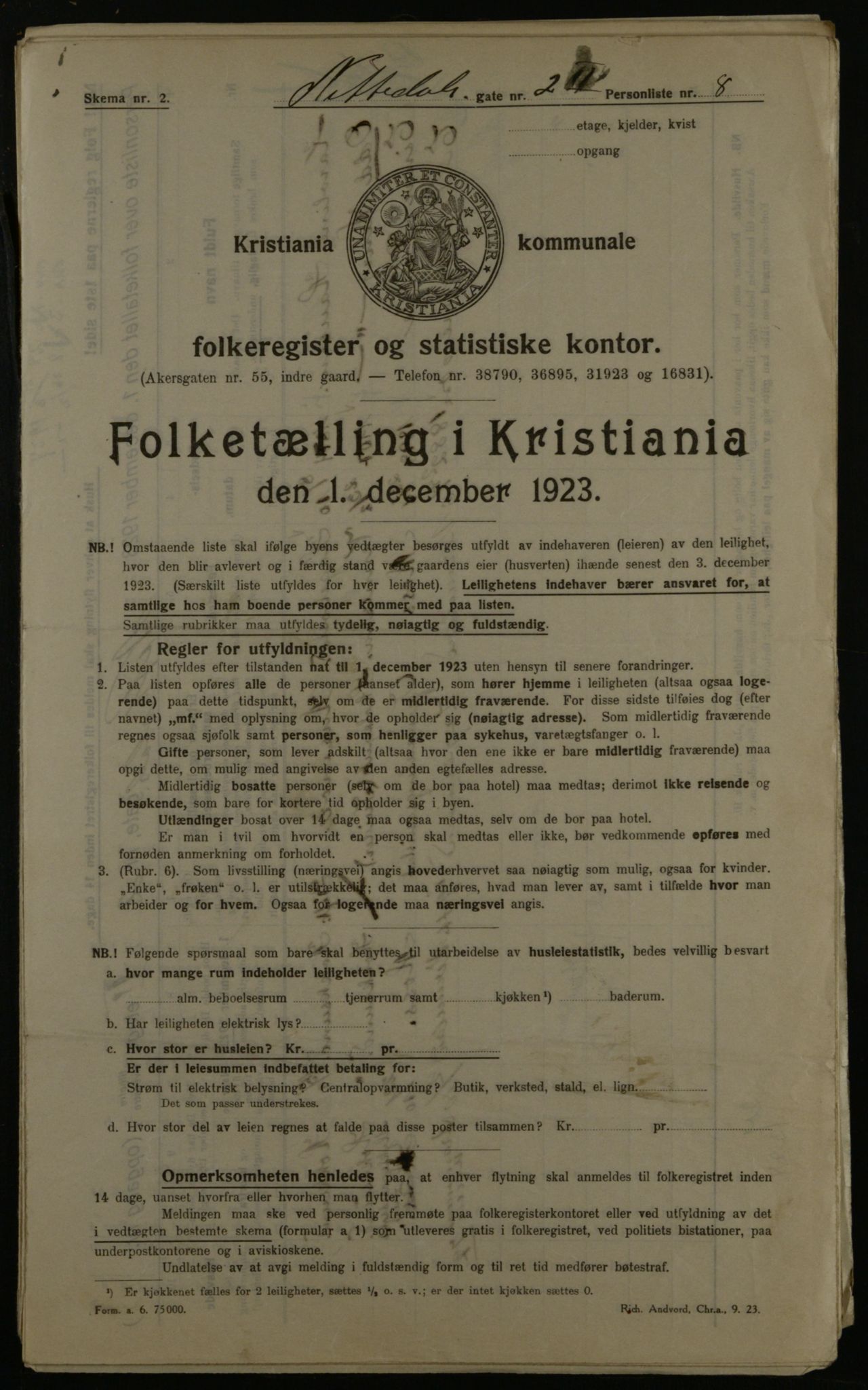 OBA, Kommunal folketelling 1.12.1923 for Kristiania, 1923, s. 78367