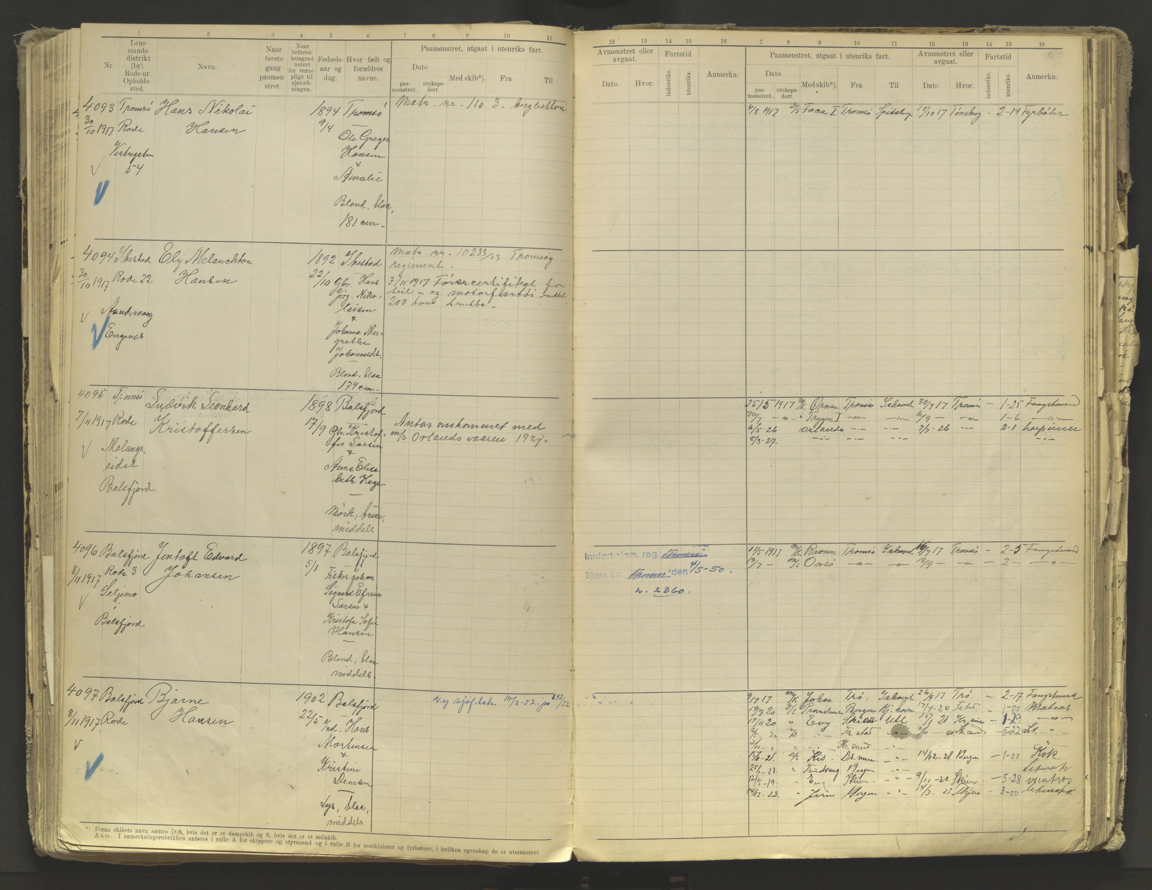 Tromsø sjømannskontor/innrullerings-/mønstringsdistrikt, AV/SATØ-S-0243/F/Fb/L0010: Annotasjonsrulle. Defekt: løs innbinding. Nr. 3519-4972, 1916-1920