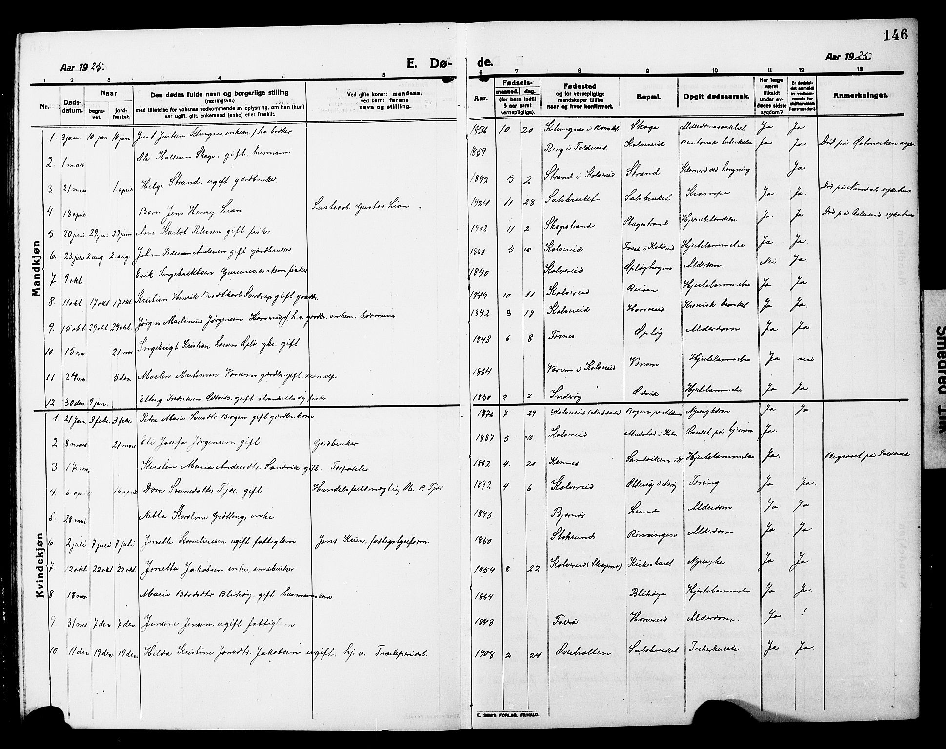 Ministerialprotokoller, klokkerbøker og fødselsregistre - Nord-Trøndelag, AV/SAT-A-1458/780/L0653: Klokkerbok nr. 780C05, 1911-1927, s. 146