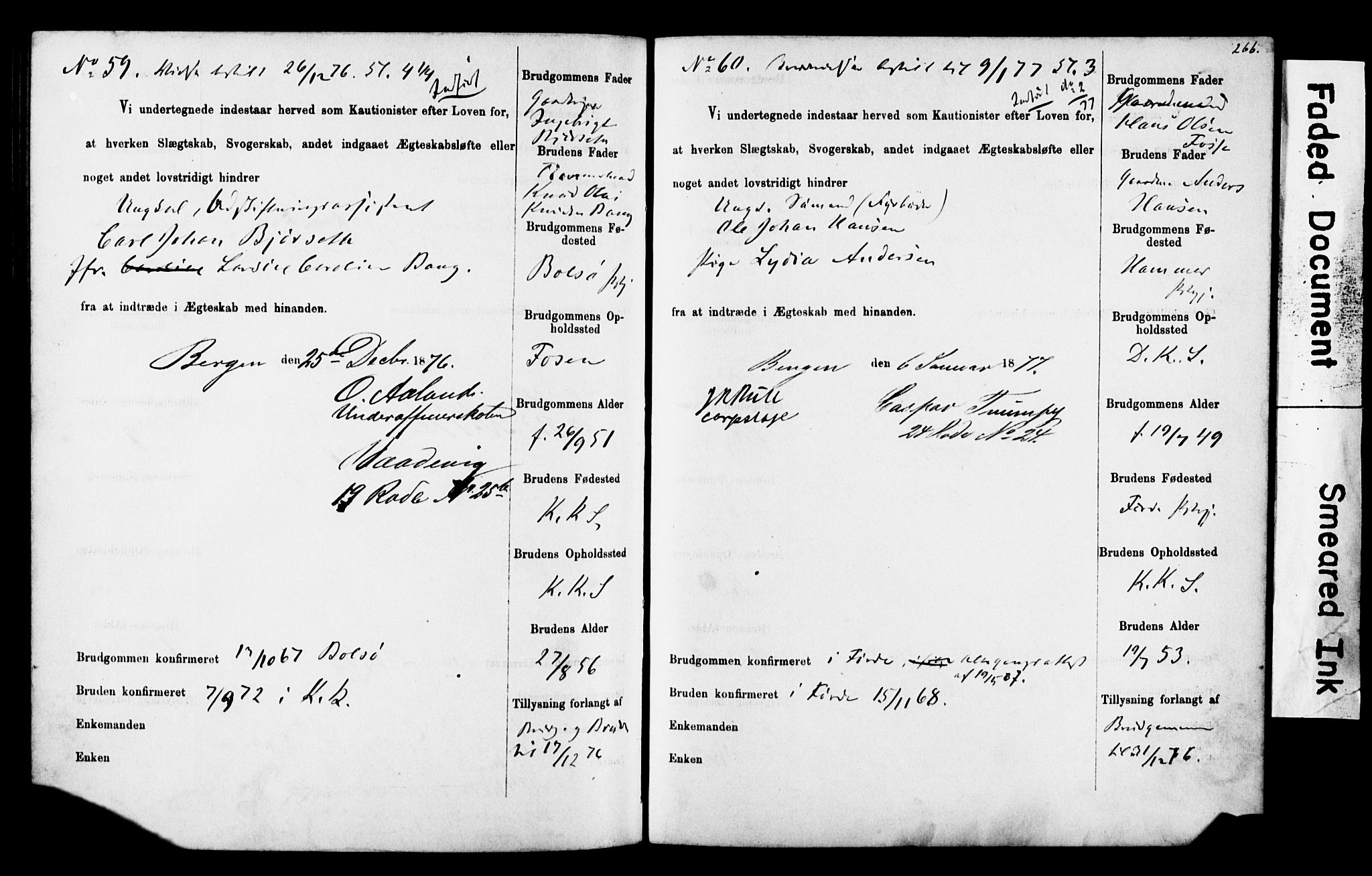 Korskirken sokneprestembete, SAB/A-76101: Forlovererklæringer nr. II.5.4, 1871-1878, s. 266