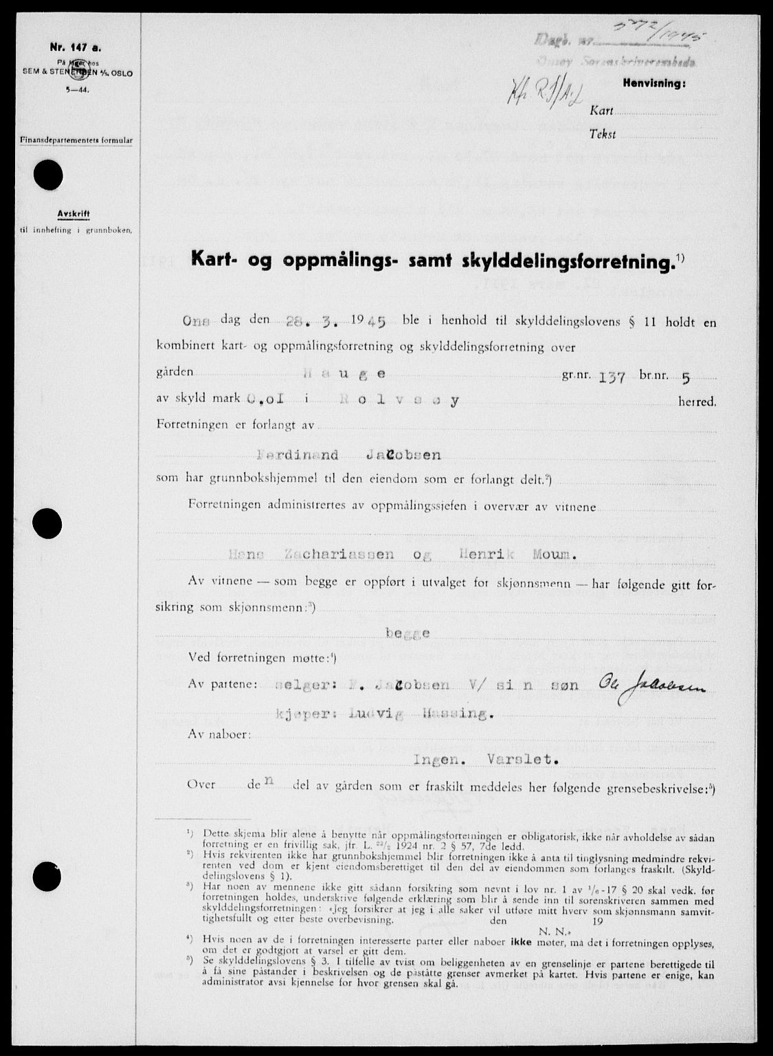 Onsøy sorenskriveri, SAO/A-10474/G/Ga/Gab/L0014: Pantebok nr. II A-14, 1944-1945, Dagboknr: 572/1945