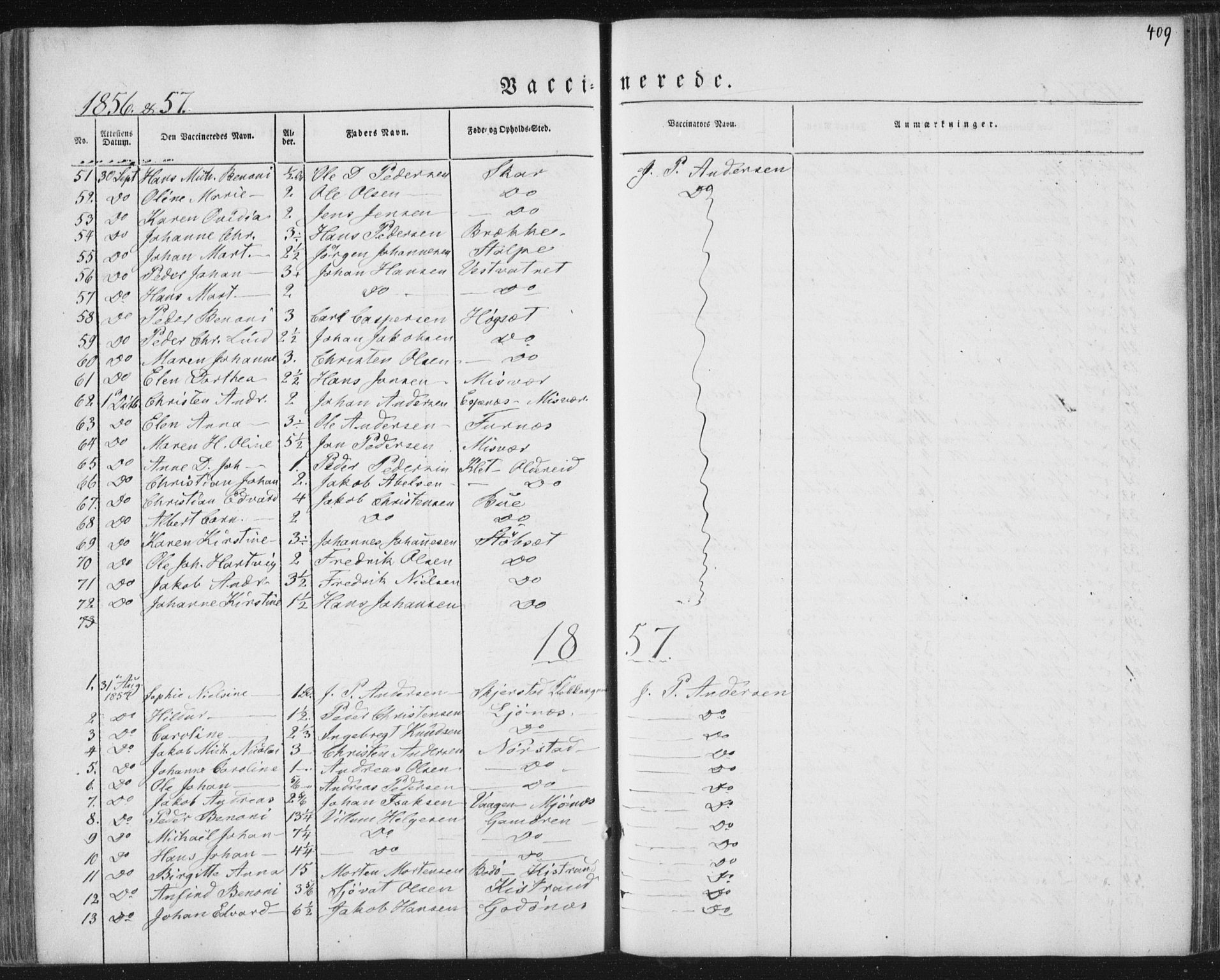 Ministerialprotokoller, klokkerbøker og fødselsregistre - Nordland, AV/SAT-A-1459/852/L0738: Ministerialbok nr. 852A08, 1849-1865, s. 409