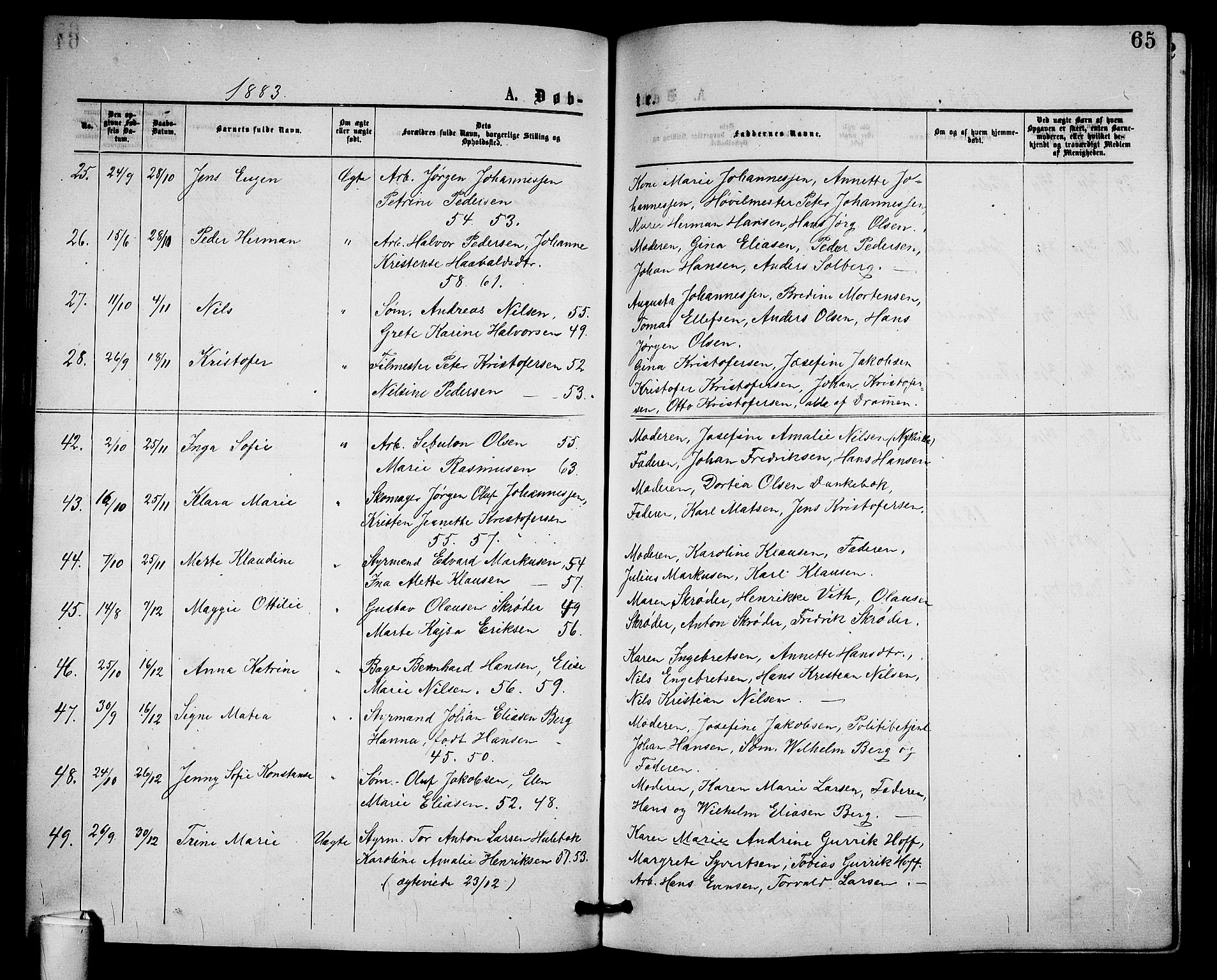 Holmestrand kirkebøker, AV/SAKO-A-346/G/Ga/L0004: Klokkerbok nr. 4, 1874-1888, s. 65