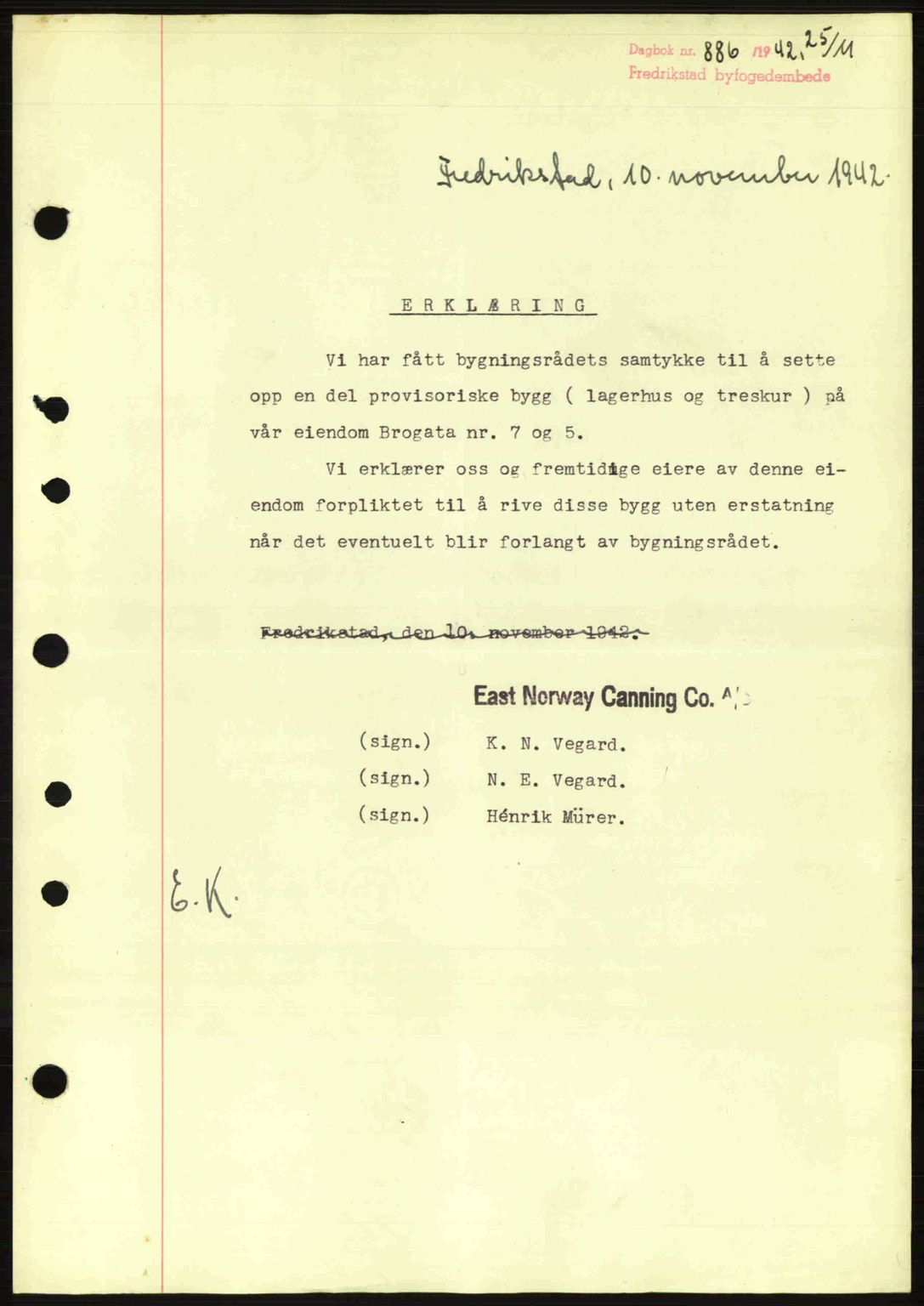 Fredrikstad byfogd, AV/SAO-A-10473a/G/Ga/Gac/L0002: Pantebok nr. A32a, 1940-1945, Dagboknr: 886/1942