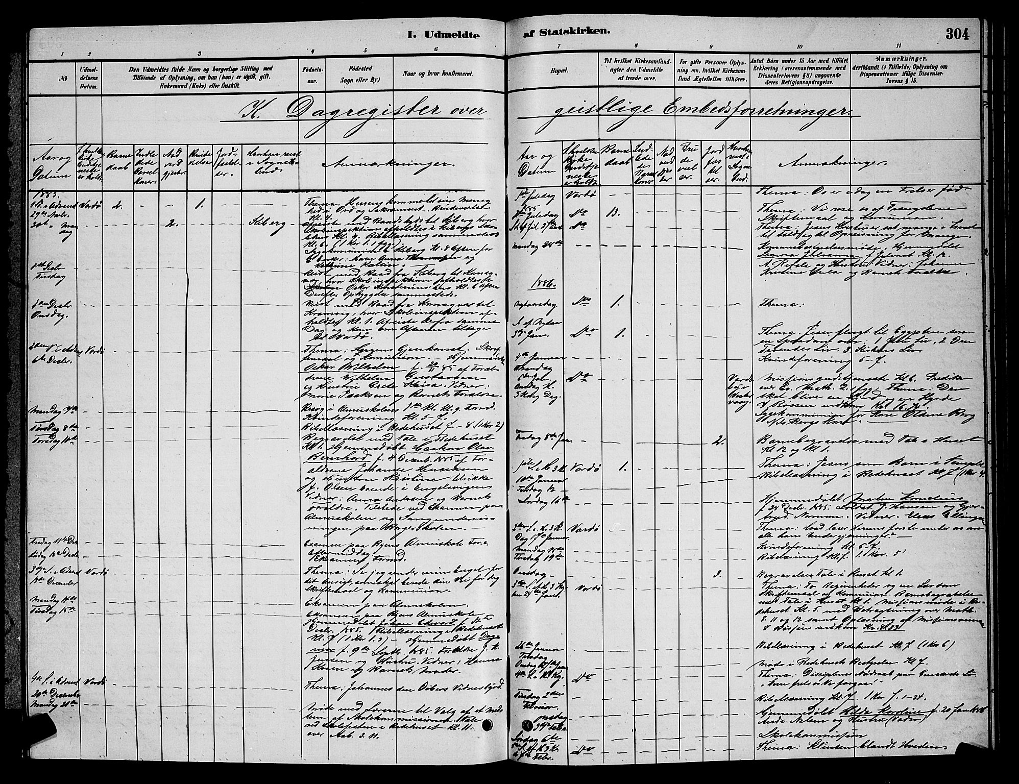 Vardø sokneprestkontor, SATØ/S-1332/H/Hb/L0004klokker: Klokkerbok nr. 4, 1879-1887, s. 304