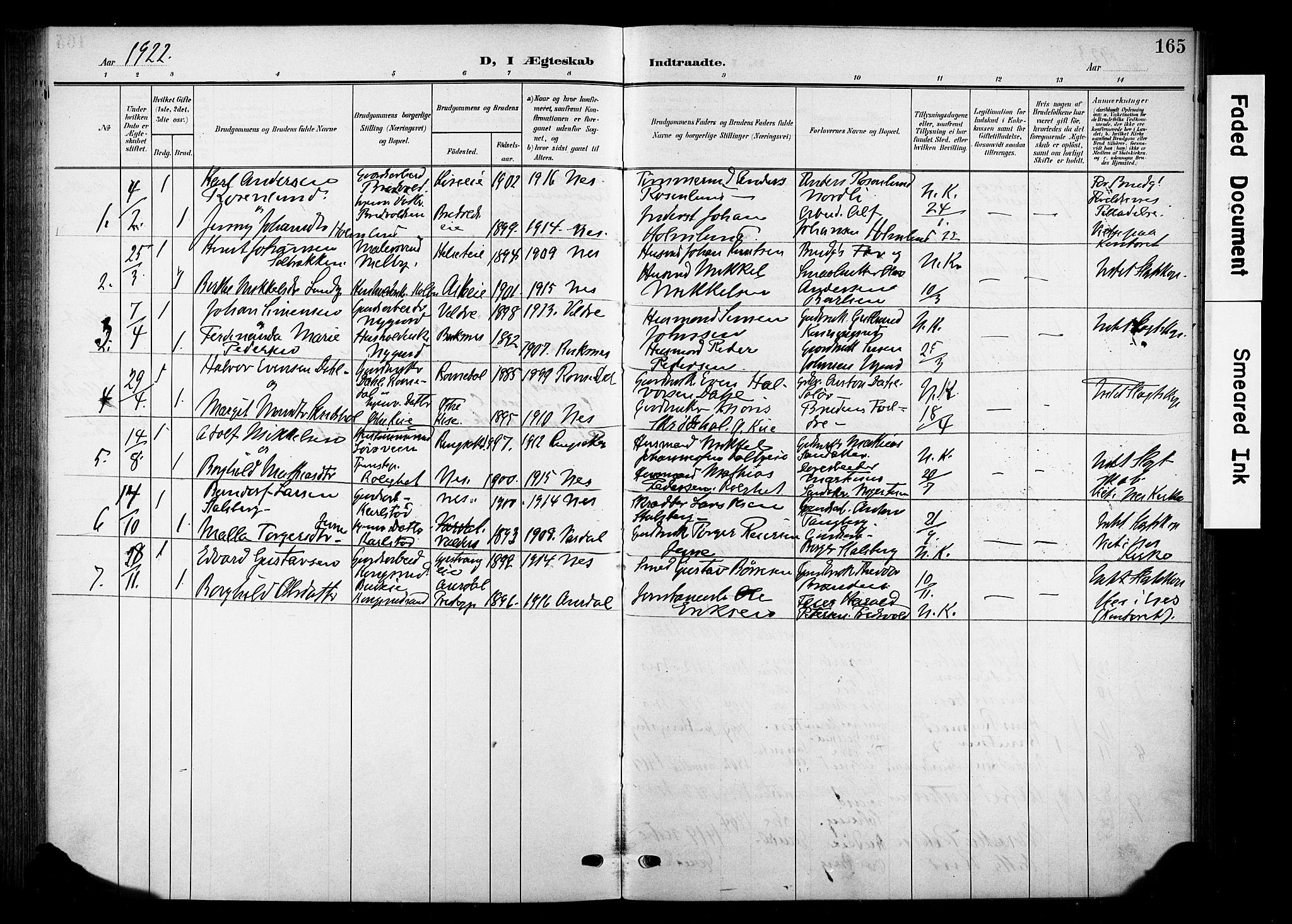 Nes prestekontor, Hedmark, AV/SAH-PREST-020/K/Ka/L0013: Ministerialbok nr. 13, 1906-1924, s. 165