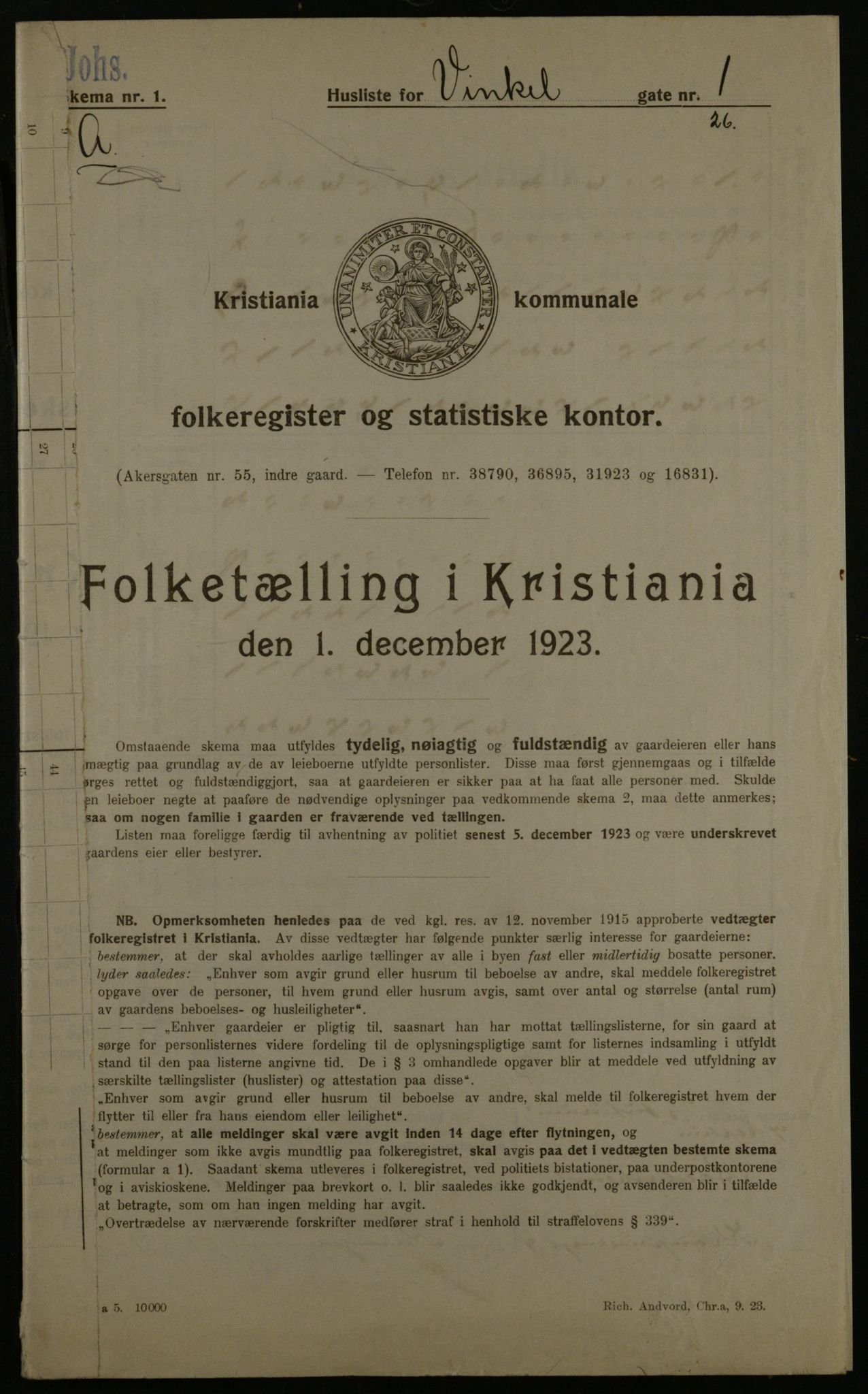 OBA, Kommunal folketelling 1.12.1923 for Kristiania, 1923, s. 136475