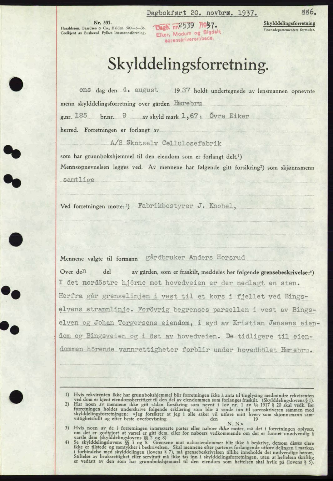 Eiker, Modum og Sigdal sorenskriveri, SAKO/A-123/G/Ga/Gab/L0036: Pantebok nr. A6, 1937-1937, Dagboknr: 2539/1937