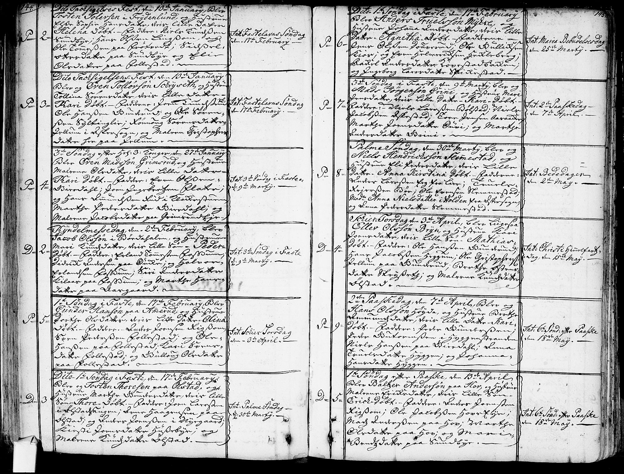 Røyken kirkebøker, SAKO/A-241/G/Ga/L0001: Klokkerbok nr. 1, 1740-1768, s. 144-145