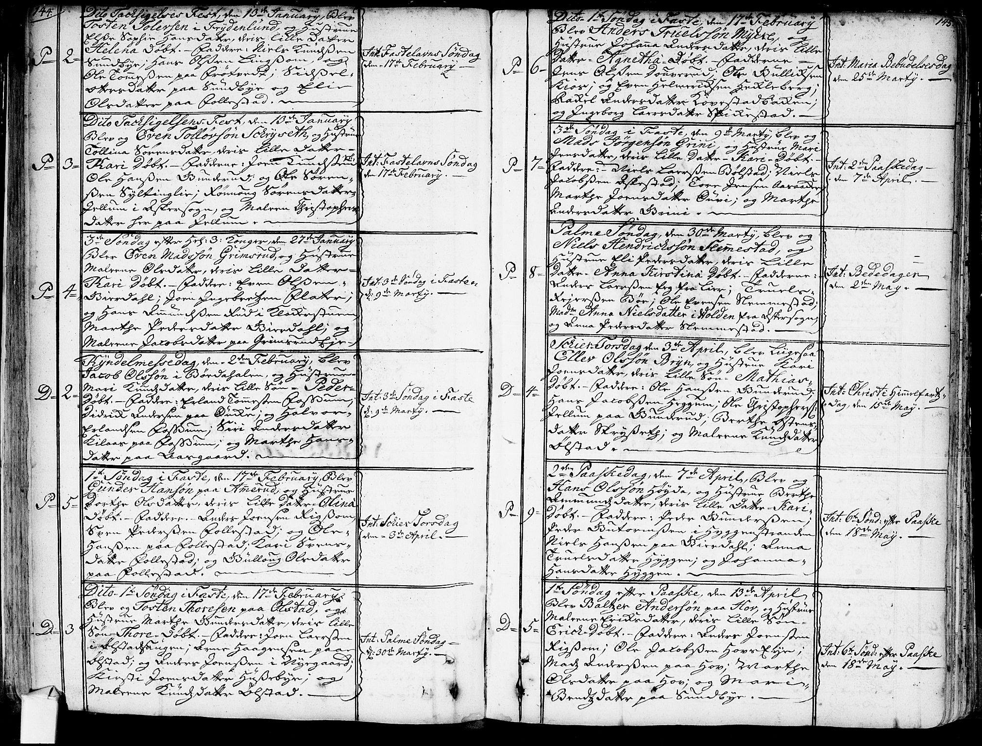 Røyken kirkebøker, AV/SAKO-A-241/G/Ga/L0001: Klokkerbok nr. 1, 1740-1768, s. 144-145