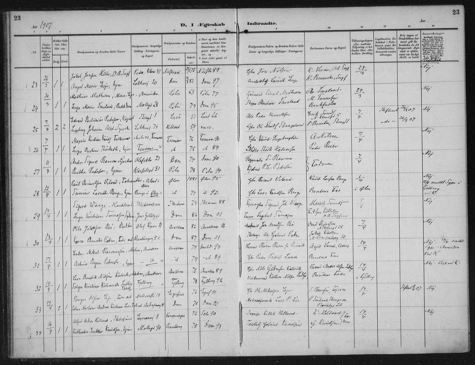 Domkirken sokneprestkontor, AV/SAST-A-101812/002/A/L0016: Ministerialbok nr. A 33, 1905-1922, s. 23