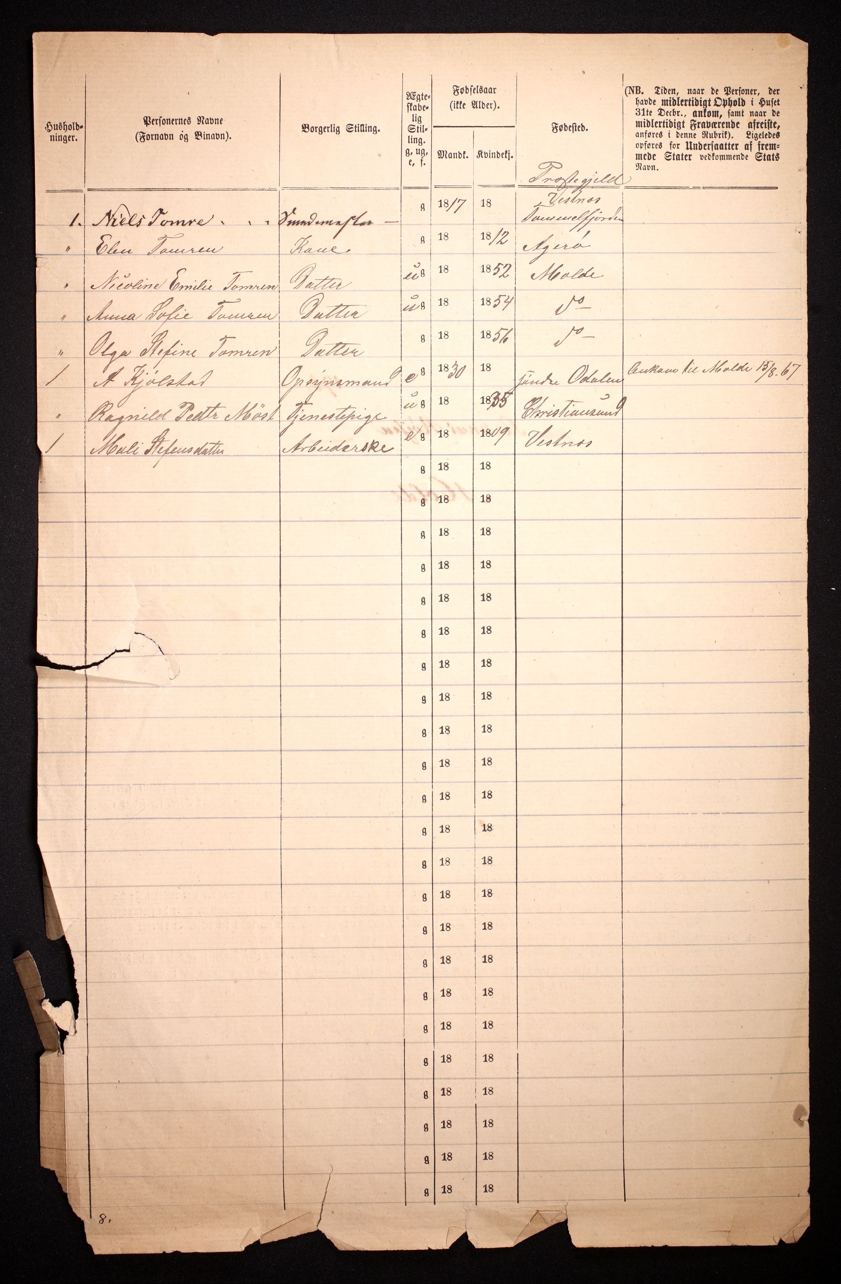 RA, Folketelling 1870 for 1502 Molde kjøpstad, 1870, s. 6