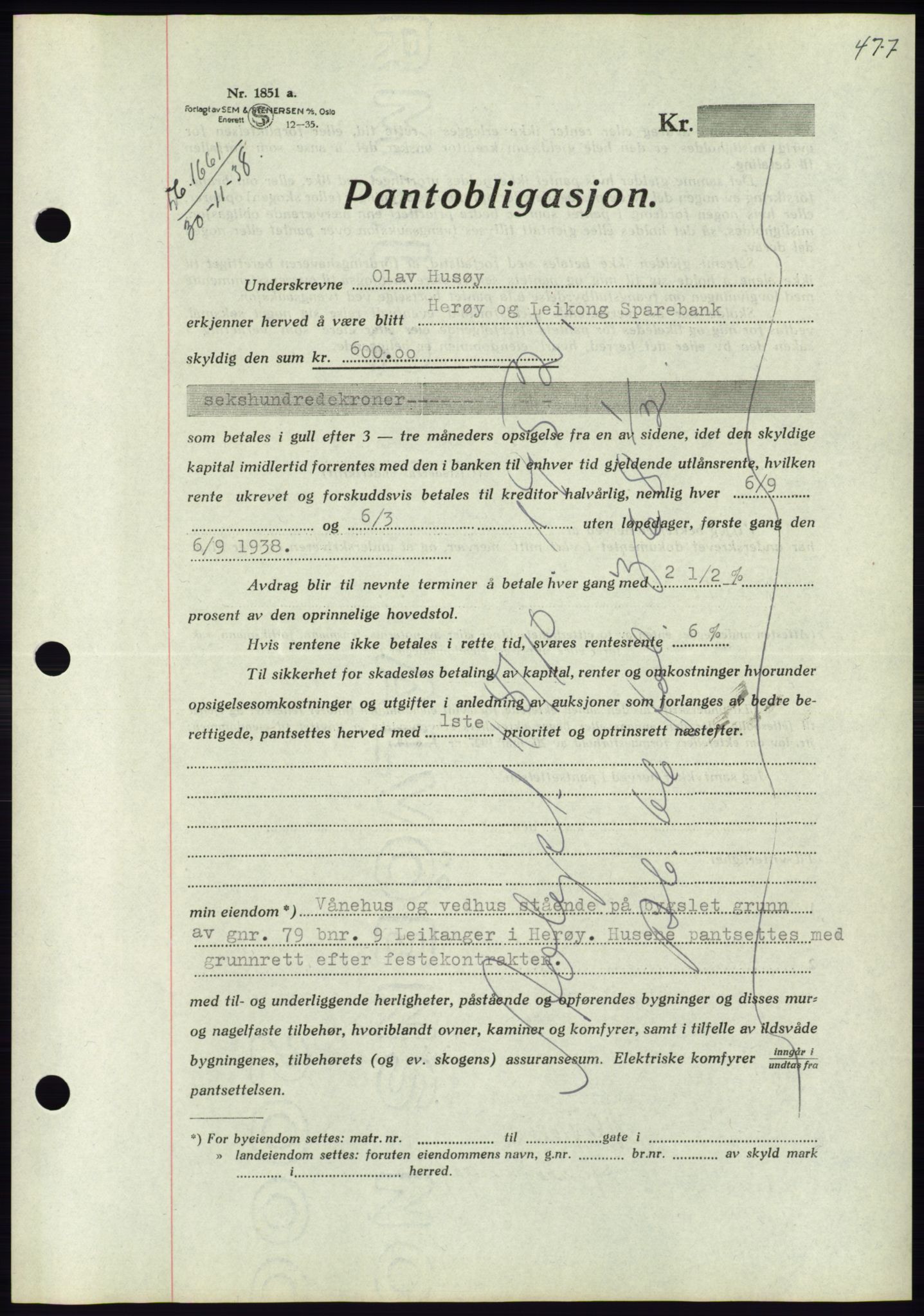 Søre Sunnmøre sorenskriveri, AV/SAT-A-4122/1/2/2C/L0066: Pantebok nr. 60, 1938-1938, Dagboknr: 1661/1938